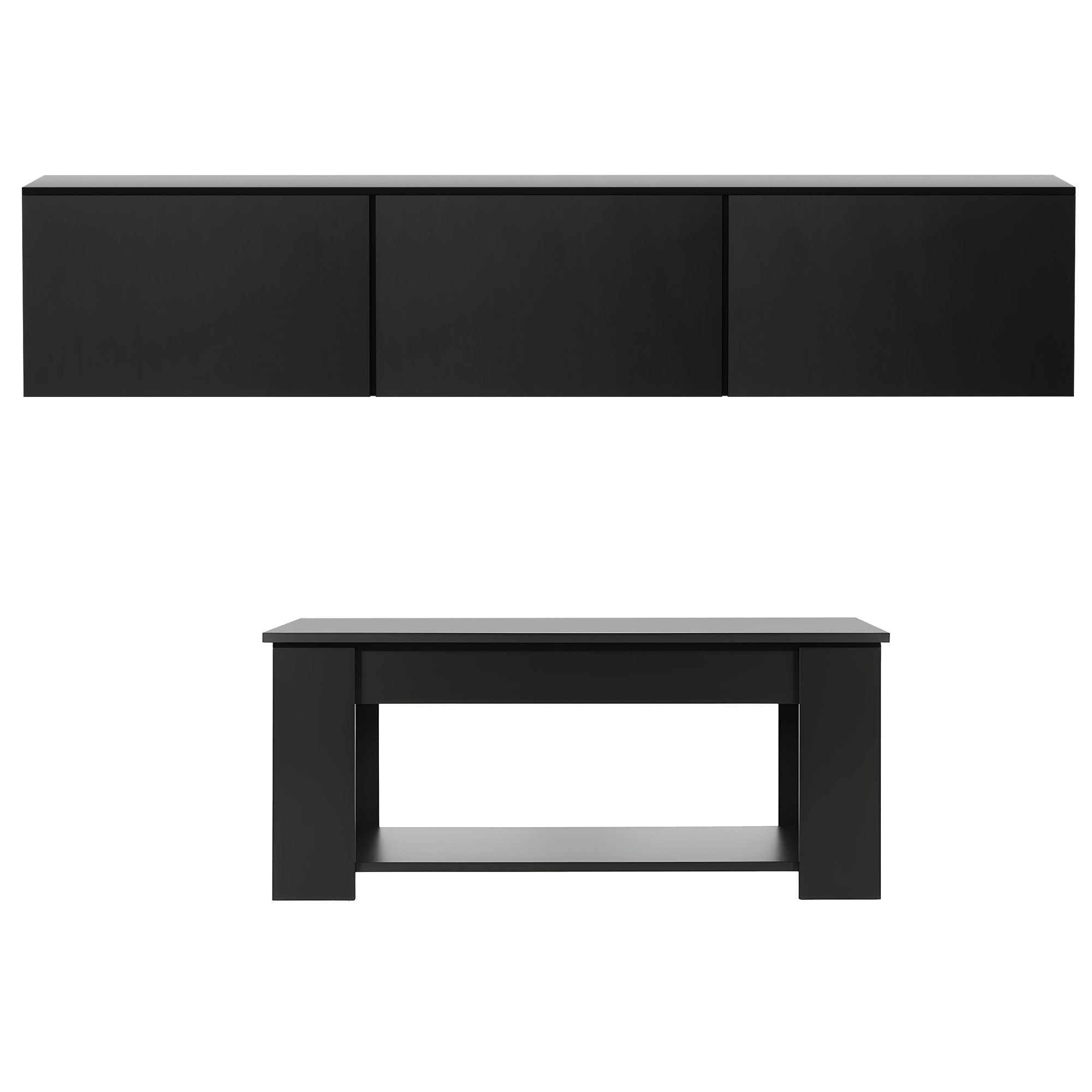 TV Unit & Coffee Table Set Storage Cabinet Black - Furniture > Living Room > Coffee Tables - Rivercity House & Home Co. (ABN 18 642 972 209) - Affordable Modern Furniture Australia