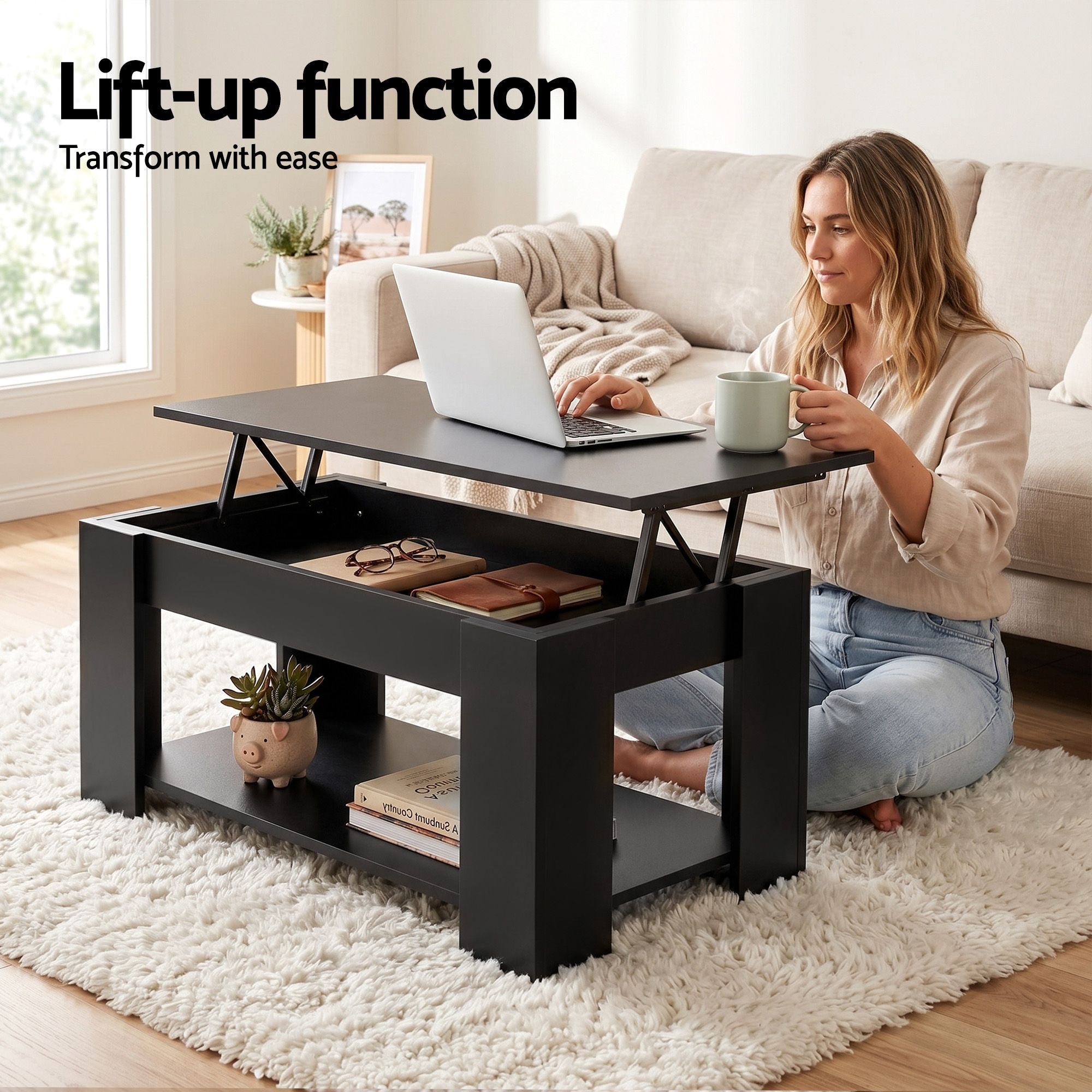 TV Unit & Coffee Table Set Storage Cabinet Black - Furniture > Living Room > Coffee Tables - Rivercity House & Home Co. (ABN 18 642 972 209) - Affordable Modern Furniture Australia