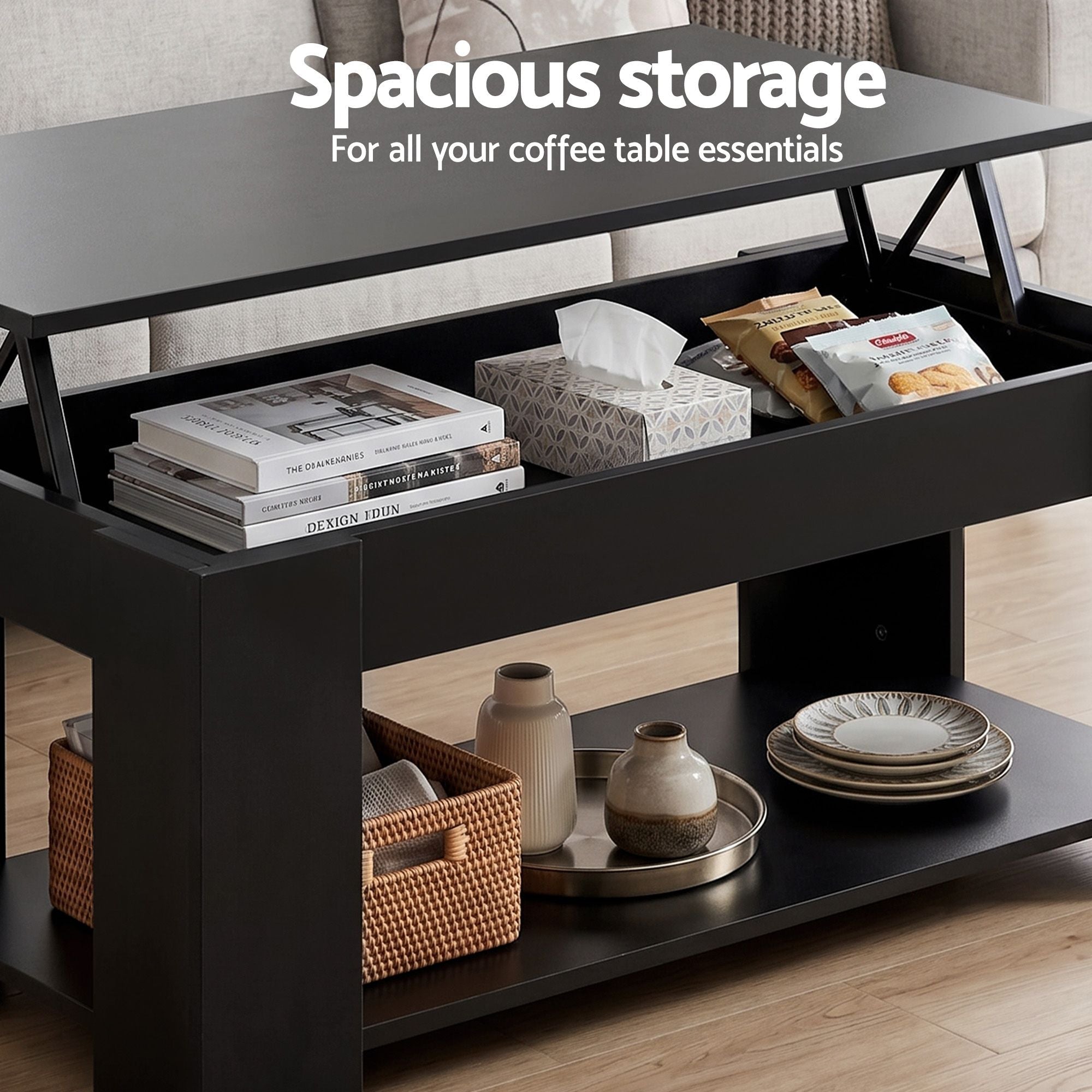 TV Unit & Coffee Table Set Storage Cabinet Black - Furniture > Living Room > Coffee Tables - Rivercity House & Home Co. (ABN 18 642 972 209) - Affordable Modern Furniture Australia