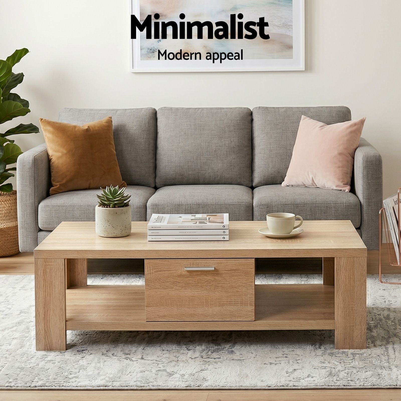 TV Unit & Coffee Table Set Storage Drawer Pine - Furniture > Living Room > Coffee Tables - Rivercity House & Home Co. (ABN 18 642 972 209) - Affordable Modern Furniture Australia