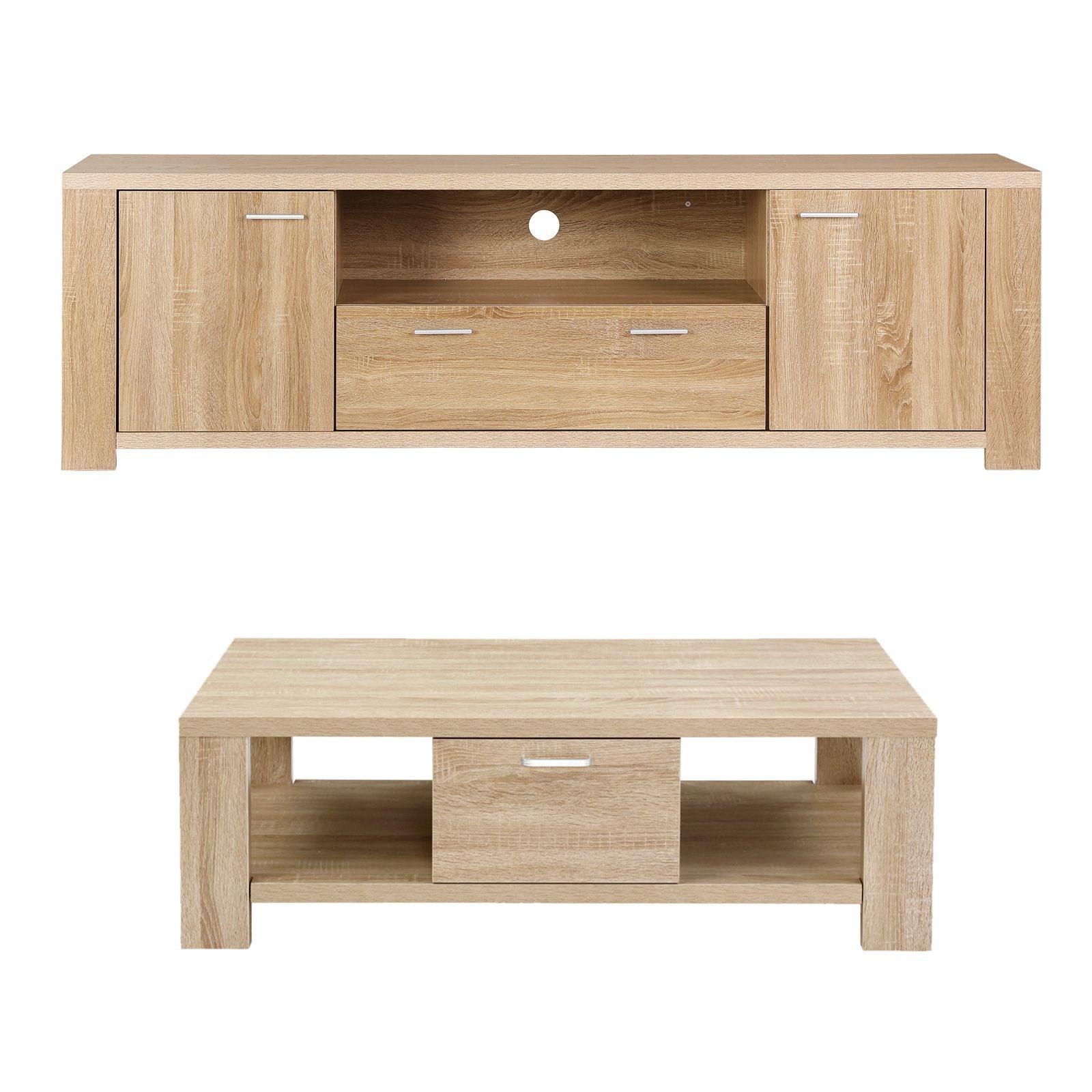 TV Unit & Coffee Table Set Storage Drawer Pine - Furniture > Living Room > Coffee Tables - Rivercity House & Home Co. (ABN 18 642 972 209) - Affordable Modern Furniture Australia