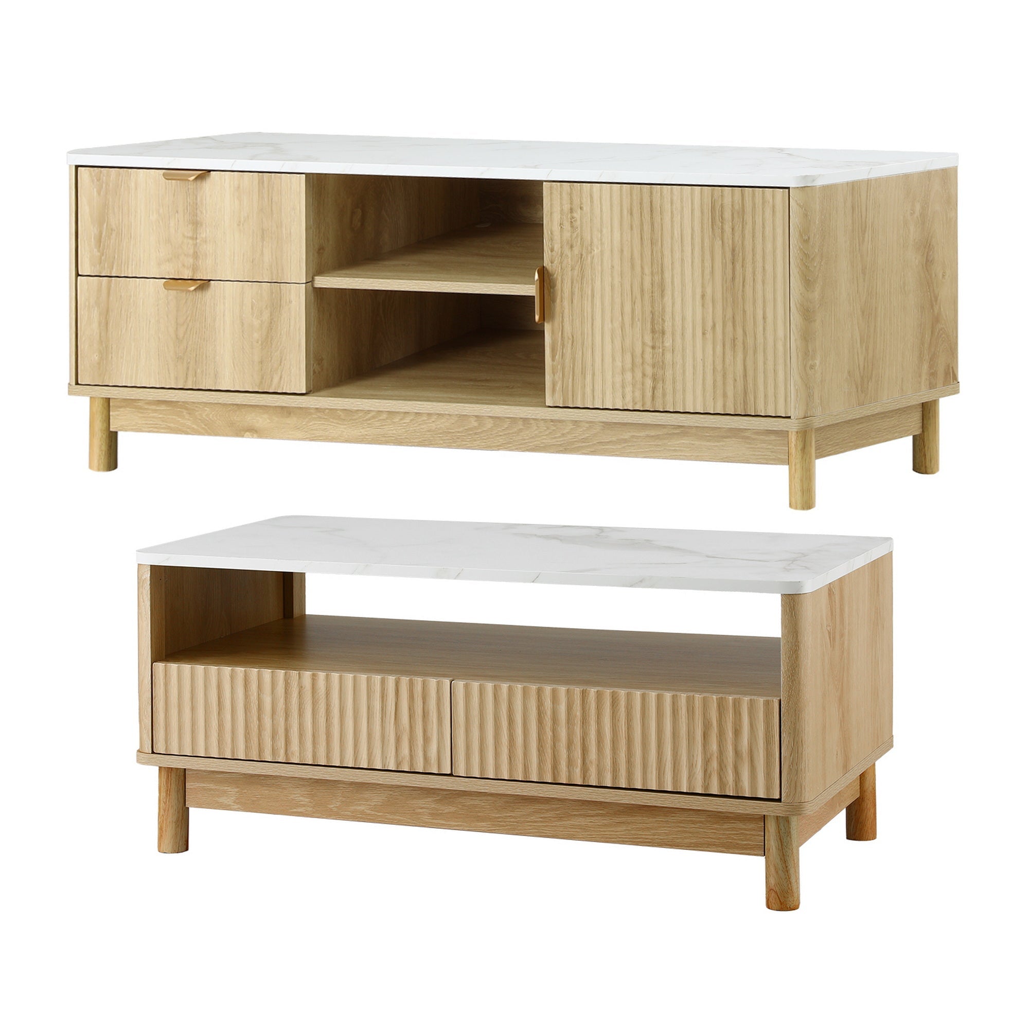 TV Unit & Coffee Table Set Storage Drawers Pine - Furniture > Bedroom > Beds & Bed Frames - Rivercity House & Home Co. (ABN 18 642 972 209) - Affordable Modern Furniture Australia