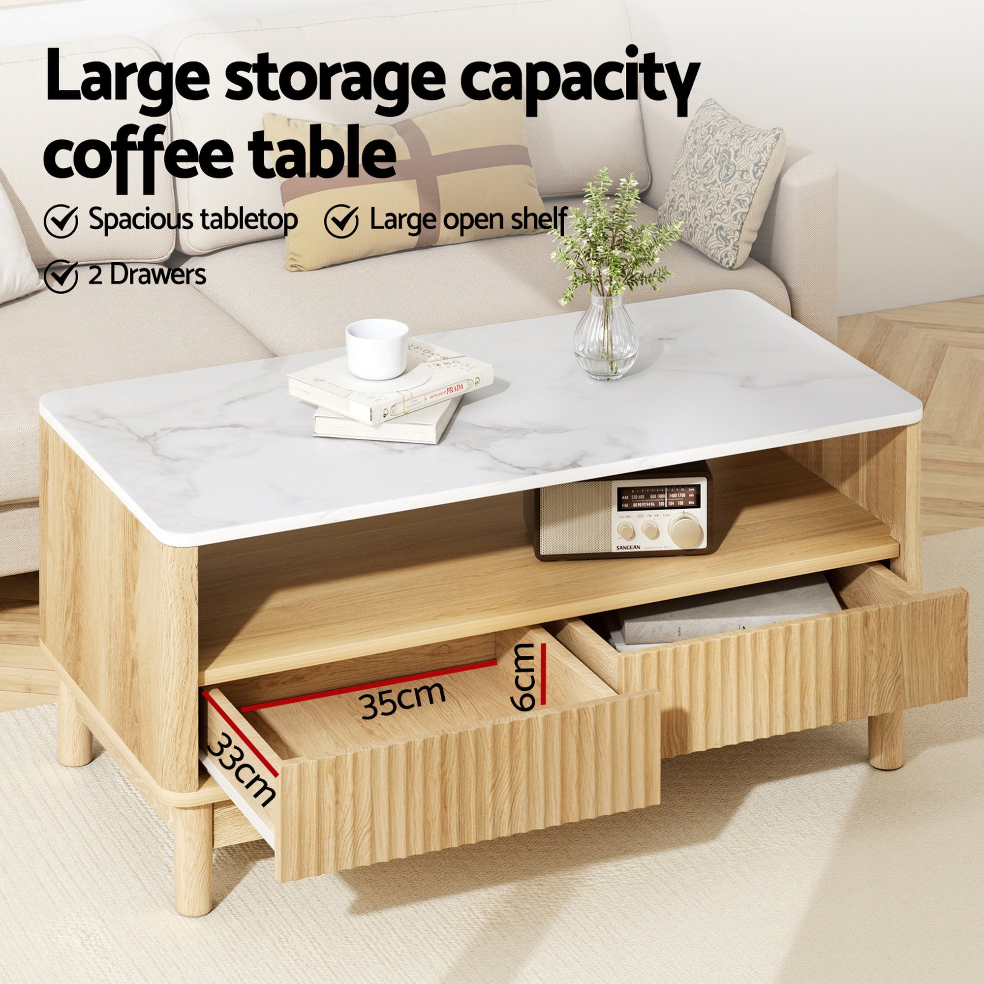 TV Unit & Coffee Table Set Storage Drawers Pine - Furniture > Bedroom > Beds & Bed Frames - Rivercity House & Home Co. (ABN 18 642 972 209) - Affordable Modern Furniture Australia