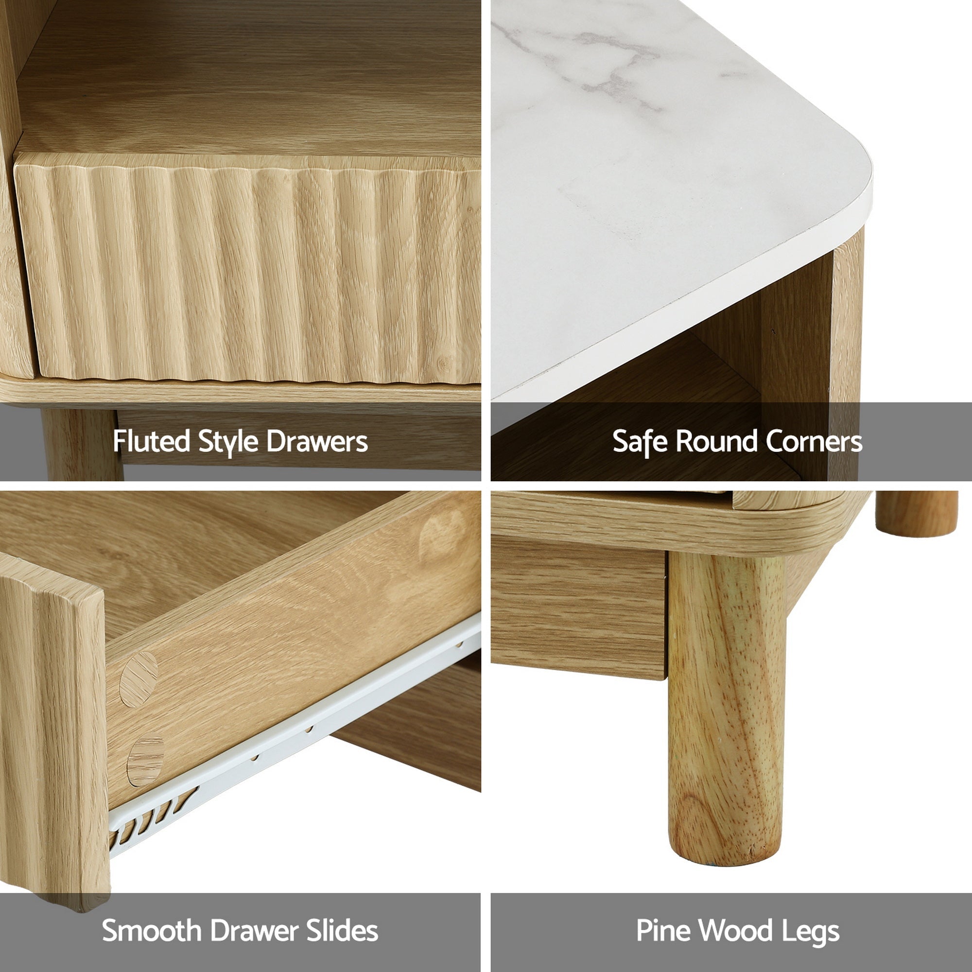 TV Unit & Coffee Table Set Storage Drawers Pine - Furniture > Bedroom > Beds & Bed Frames - Rivercity House & Home Co. (ABN 18 642 972 209) - Affordable Modern Furniture Australia