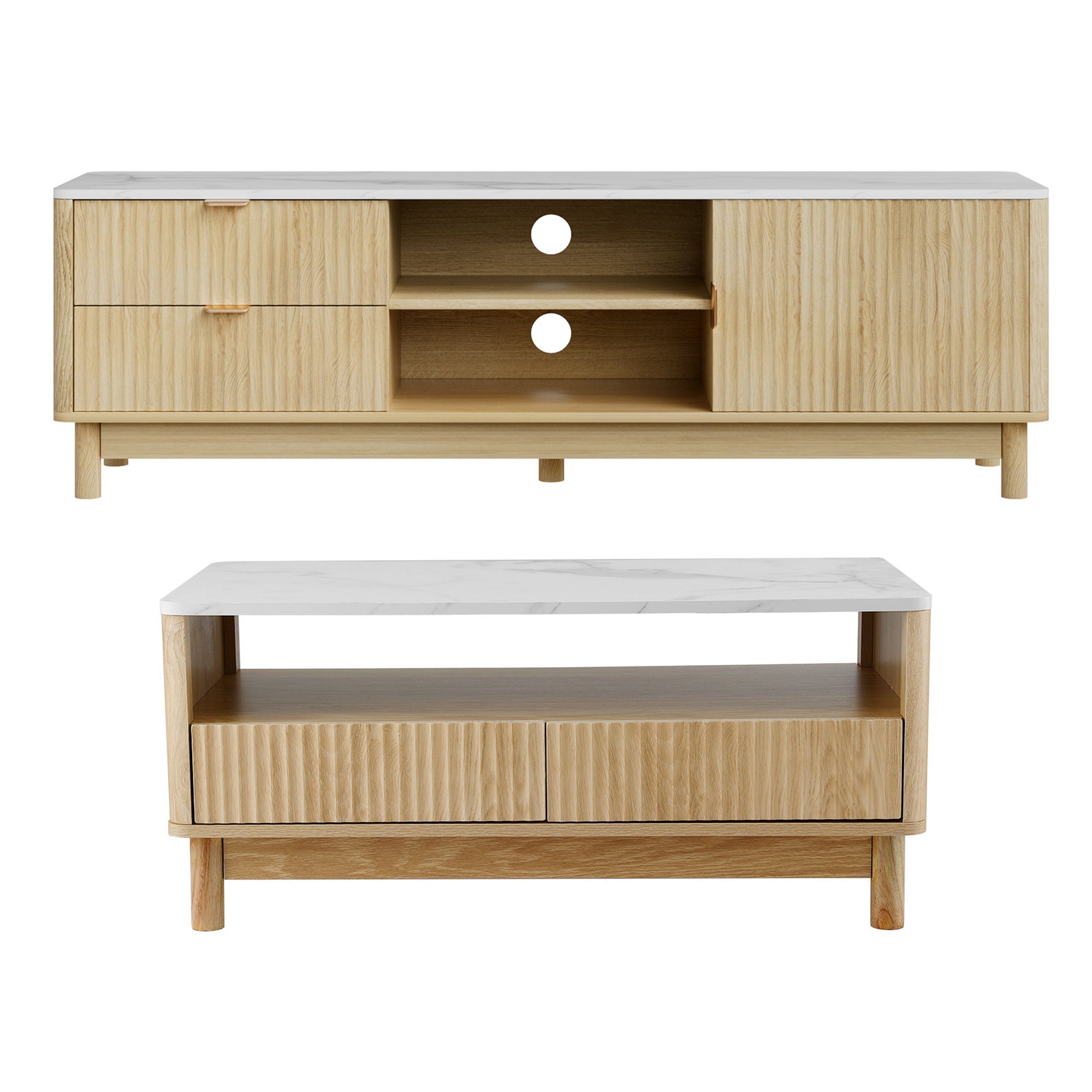 TV Unit & Coffee Table Set Storage Drawers Pine - Furniture > Bedroom > Beds & Bed Frames - Rivercity House & Home Co. (ABN 18 642 972 209) - Affordable Modern Furniture Australia