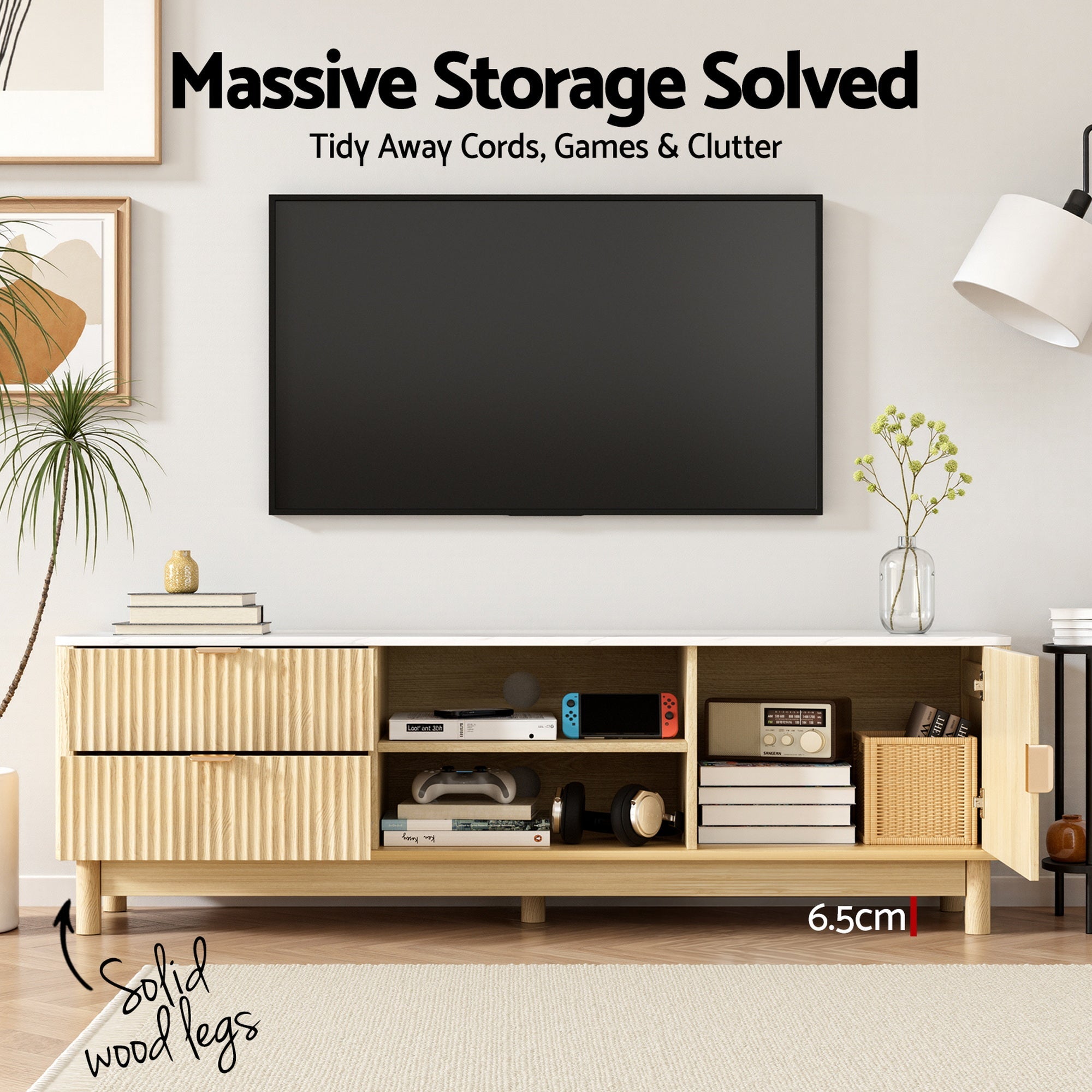 TV Unit & Coffee Table Set Storage Drawers Pine - Furniture > Bedroom > Beds & Bed Frames - Rivercity House & Home Co. (ABN 18 642 972 209) - Affordable Modern Furniture Australia