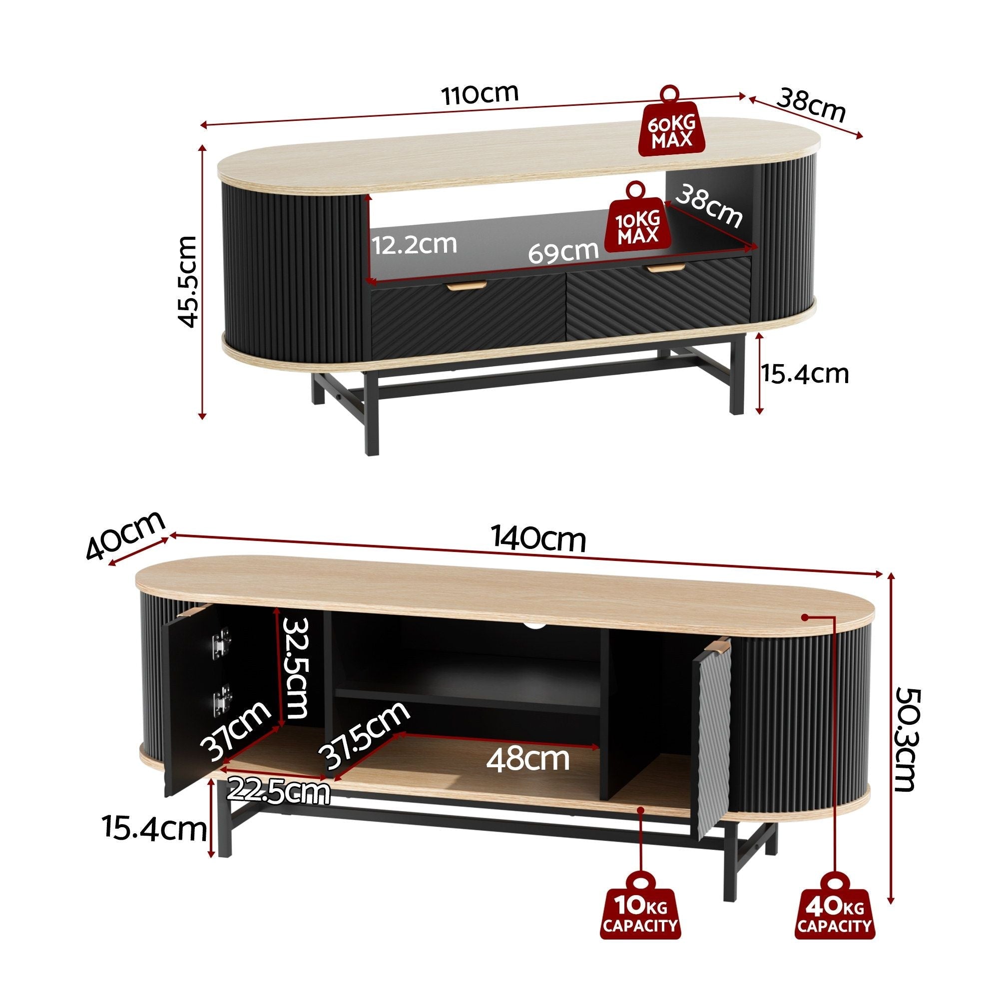TV Unit & Coffee Table Set Storage Drawers Shelves Black Pine - Furniture > Living Room > TV Units - Rivercity House & Home Co. (ABN 18 642 972 209) - Affordable Modern Furniture Australia