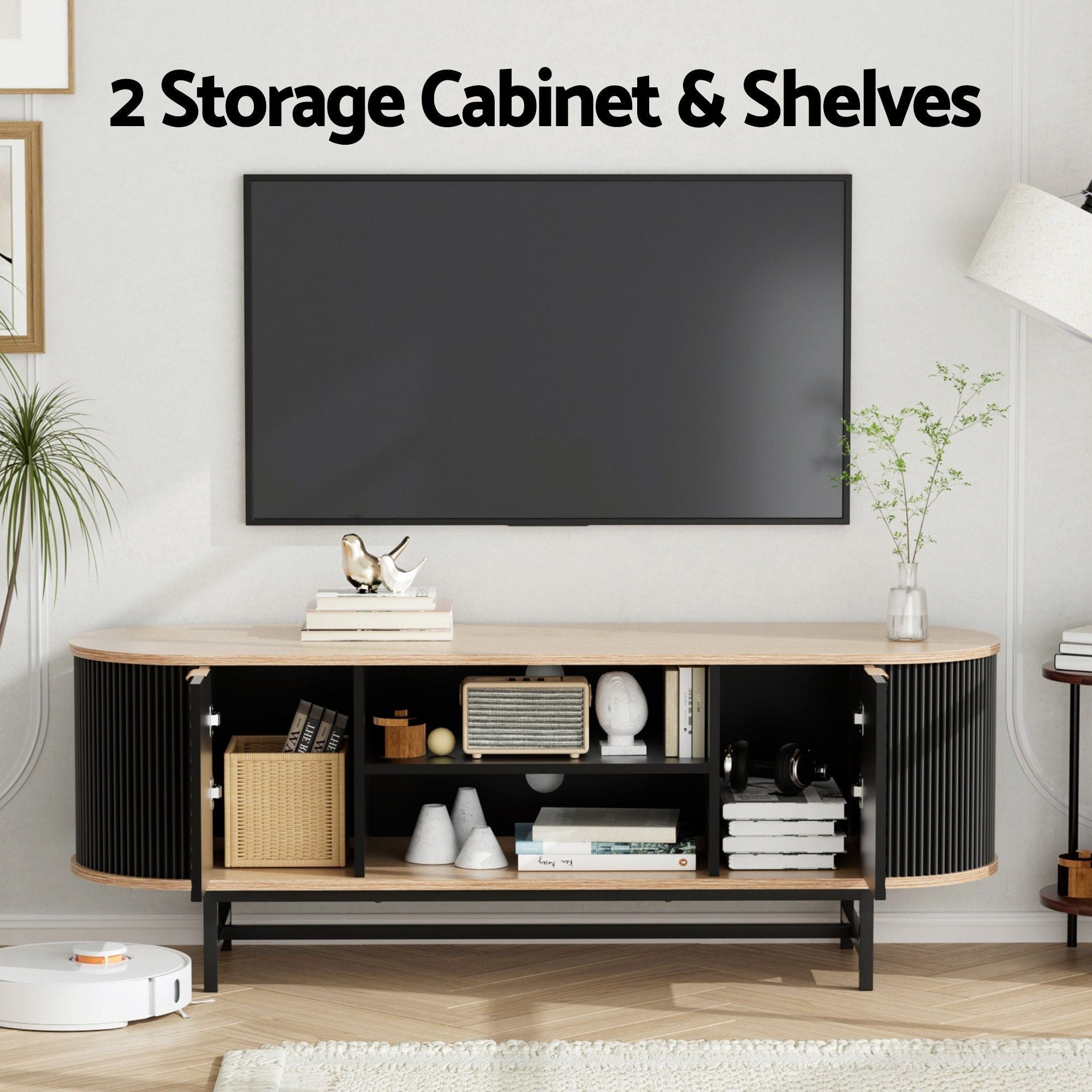 TV Unit & Coffee Table Set Storage Drawers Shelves Black Pine - Furniture > Living Room > TV Units - Rivercity House & Home Co. (ABN 18 642 972 209) - Affordable Modern Furniture Australia