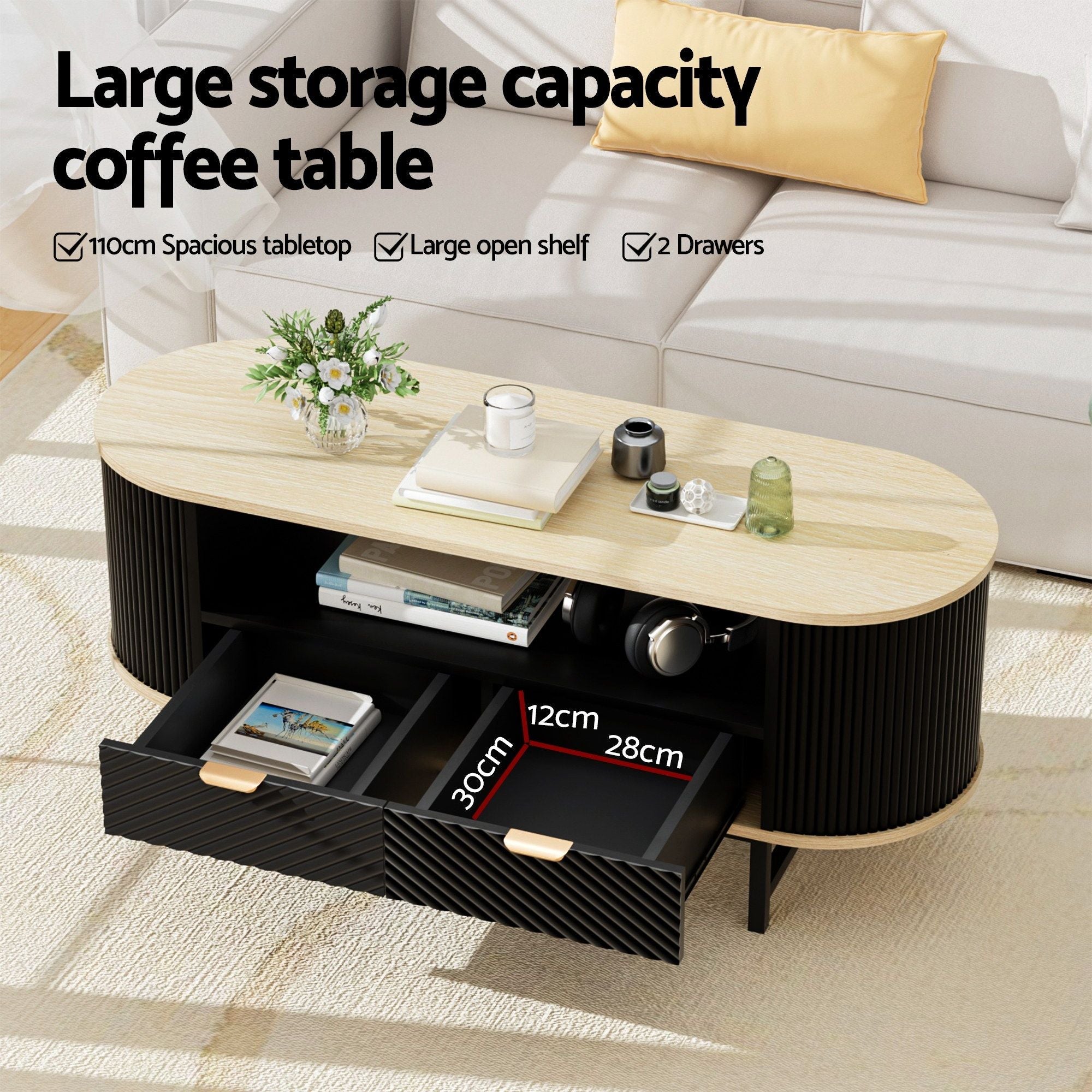 TV Unit & Coffee Table Set Storage Drawers Shelves Black Pine - Furniture > Living Room > TV Units - Rivercity House & Home Co. (ABN 18 642 972 209) - Affordable Modern Furniture Australia