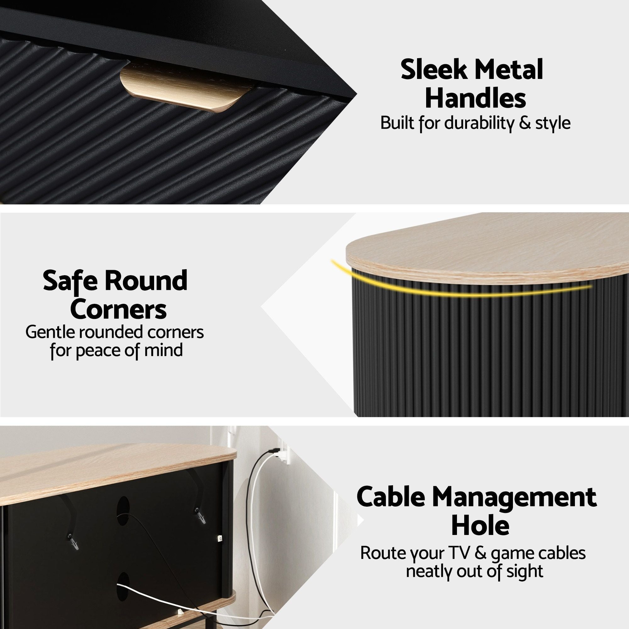TV Unit & Coffee Table Set Storage Drawers Shelves Black Pine - Furniture > Living Room > TV Units - Rivercity House & Home Co. (ABN 18 642 972 209) - Affordable Modern Furniture Australia