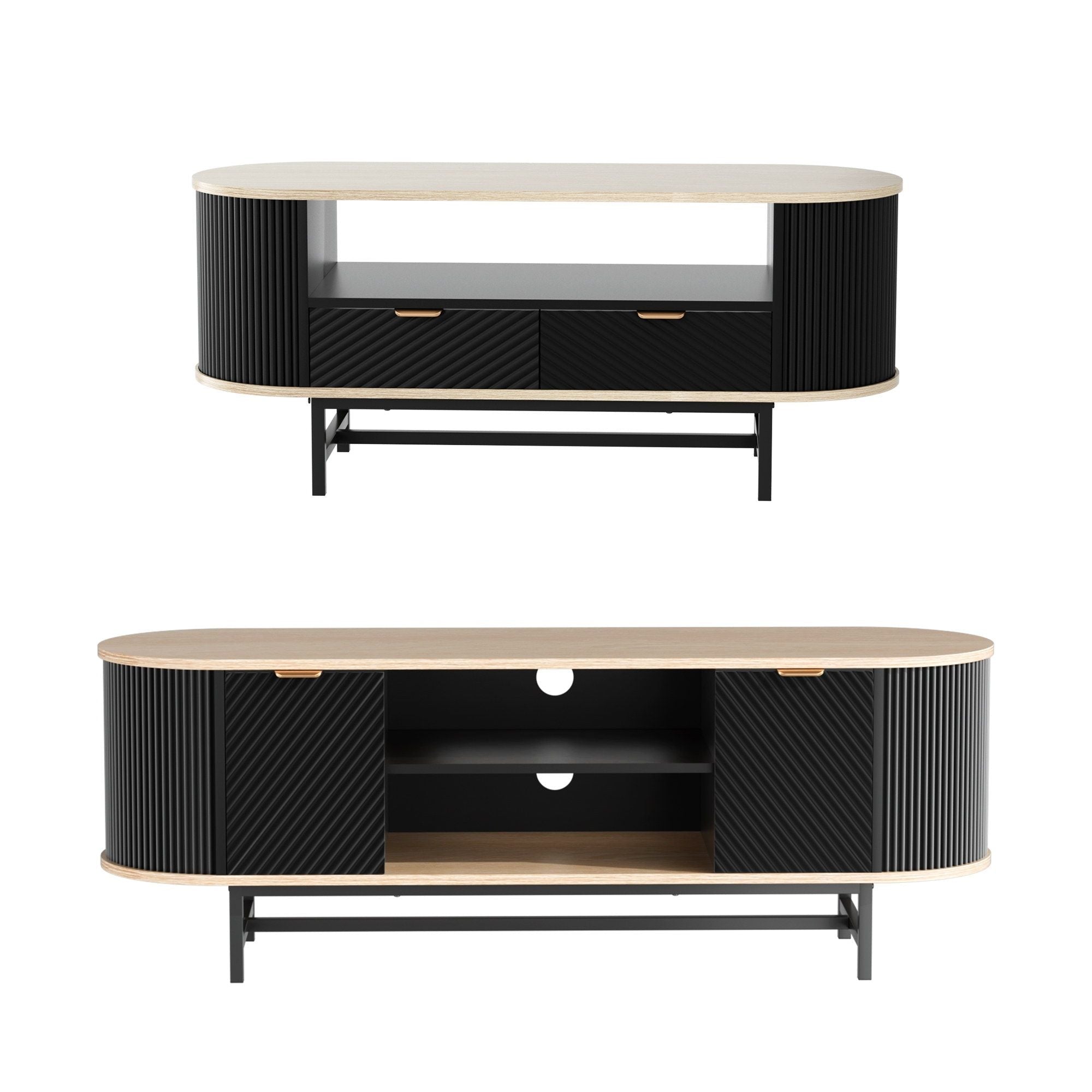 TV Unit & Coffee Table Set Storage Drawers Shelves Black Pine - Furniture > Living Room > TV Units - Rivercity House & Home Co. (ABN 18 642 972 209) - Affordable Modern Furniture Australia