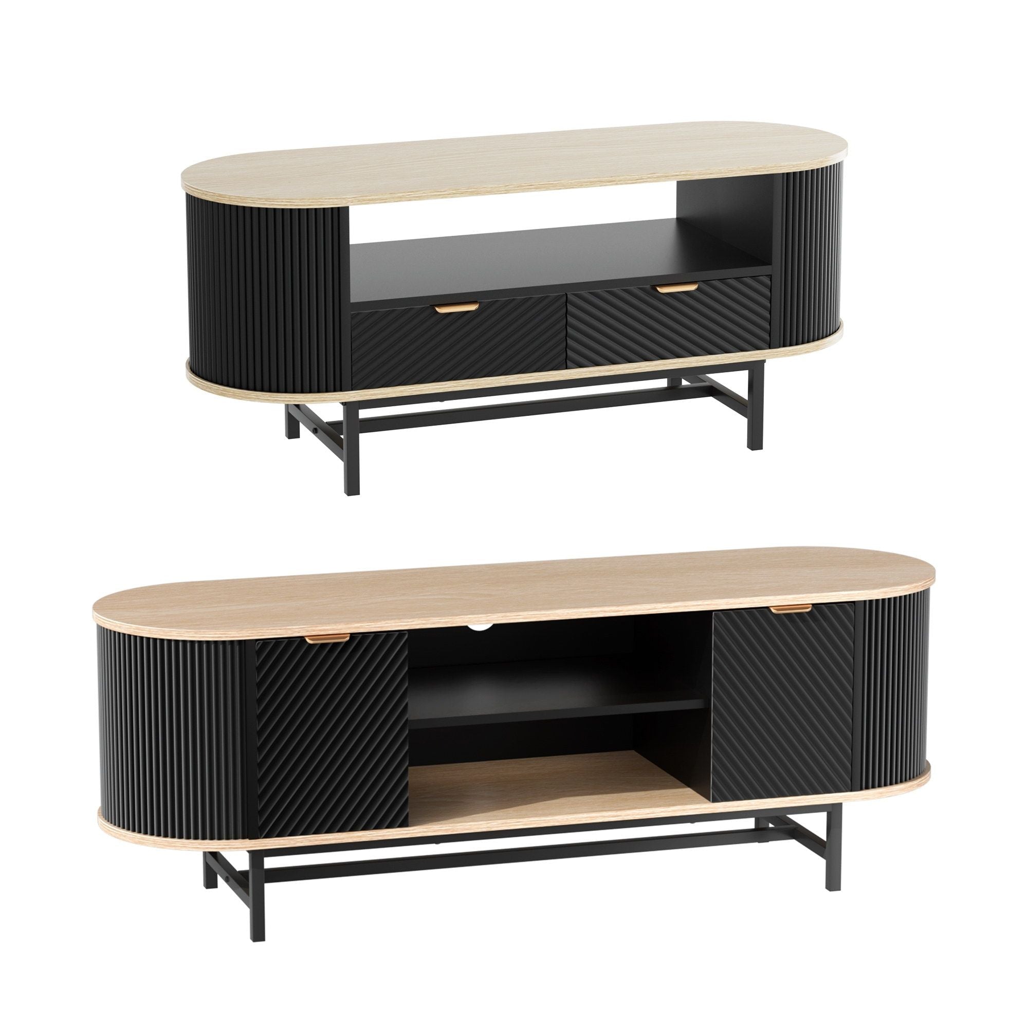 TV Unit & Coffee Table Set Storage Drawers Shelves Black Pine - Furniture > Living Room > TV Units - Rivercity House & Home Co. (ABN 18 642 972 209) - Affordable Modern Furniture Australia