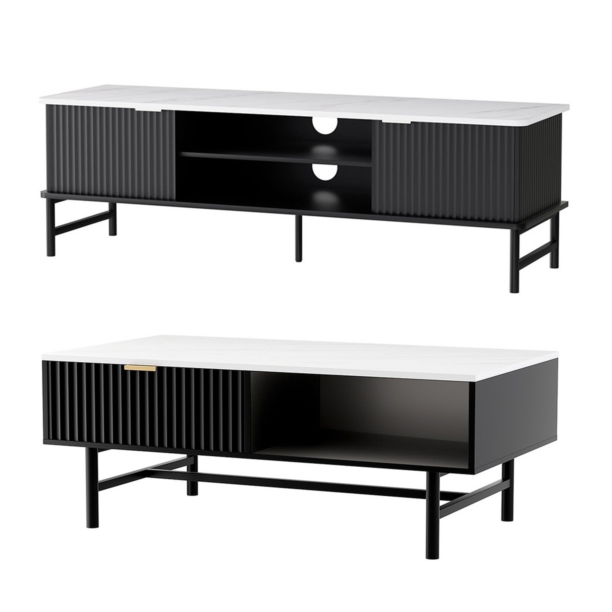 TV Unit & Coffee Table Set Storage Shelf Black - Furniture > Bar Stools & Chairs > Arm Chairs & Recliners - Rivercity House & Home Co. (ABN 18 642 972 209) - Affordable Modern Furniture Australia