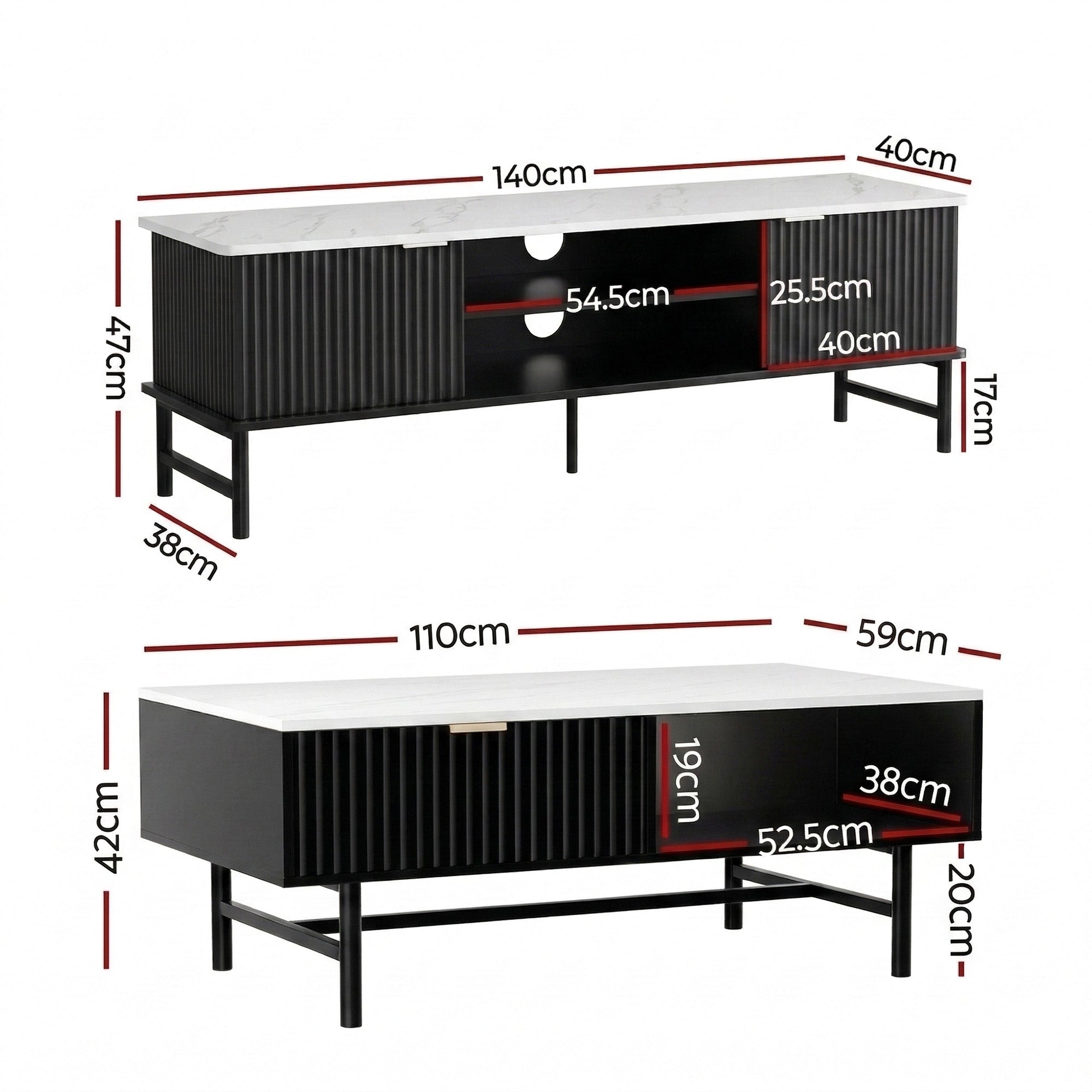 TV Unit & Coffee Table Set Storage Shelf Black - Furniture > Bar Stools & Chairs > Arm Chairs & Recliners - Rivercity House & Home Co. (ABN 18 642 972 209) - Affordable Modern Furniture Australia