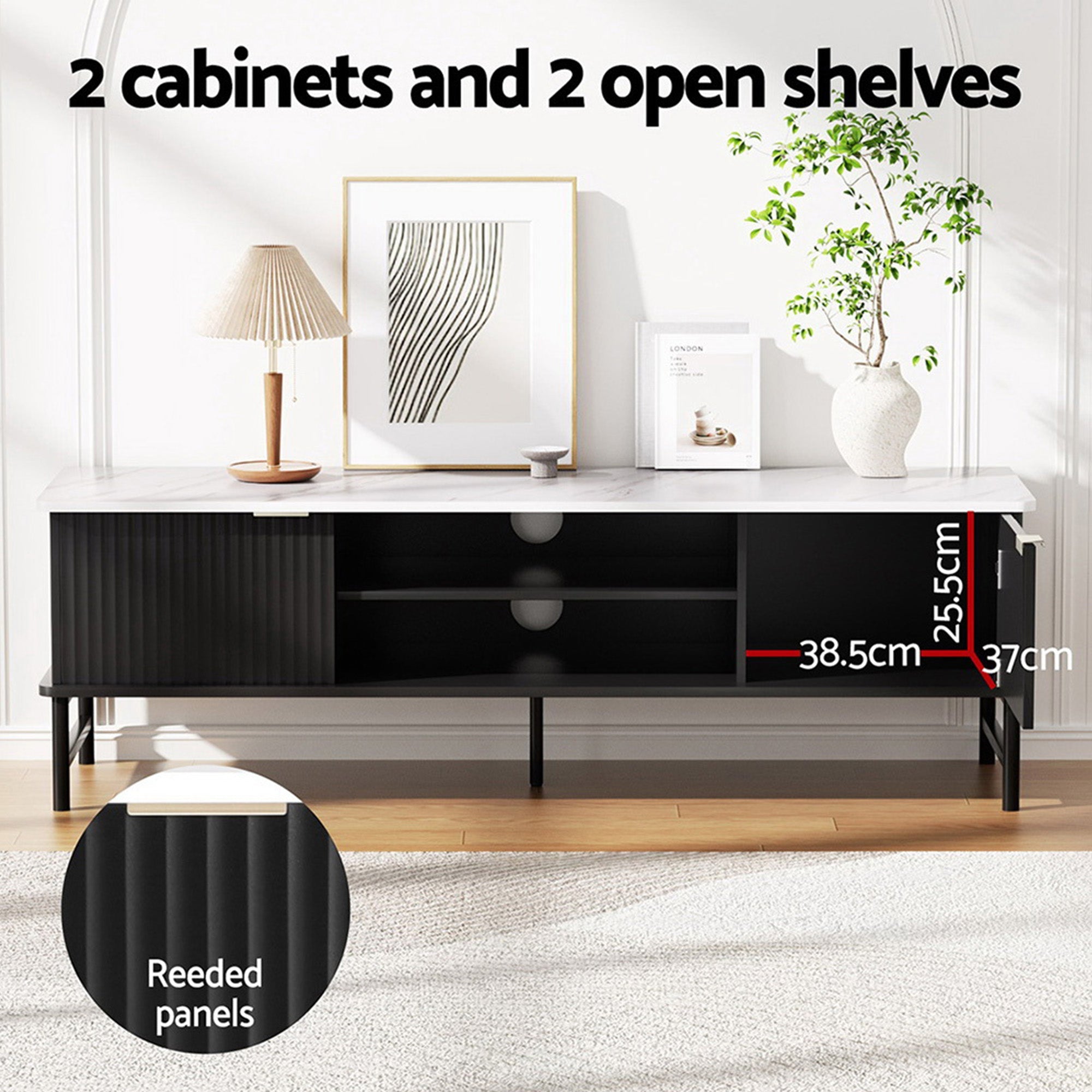 TV Unit & Coffee Table Set Storage Shelf Black - Furniture > Bar Stools & Chairs > Arm Chairs & Recliners - Rivercity House & Home Co. (ABN 18 642 972 209) - Affordable Modern Furniture Australia