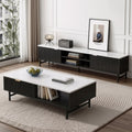 Kaisu TV Unit and Marble Coffee Table Set with Storage Shelf - Black