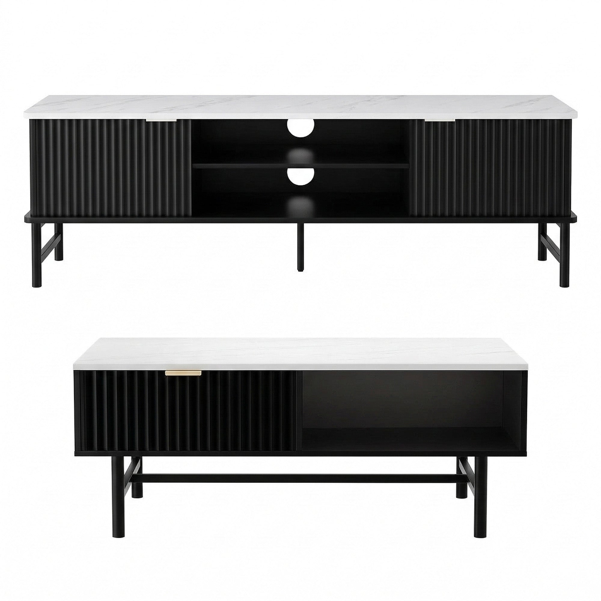 TV Unit & Coffee Table Set Storage Shelf Black - Furniture > Bar Stools & Chairs > Arm Chairs & Recliners - Rivercity House & Home Co. (ABN 18 642 972 209) - Affordable Modern Furniture Australia