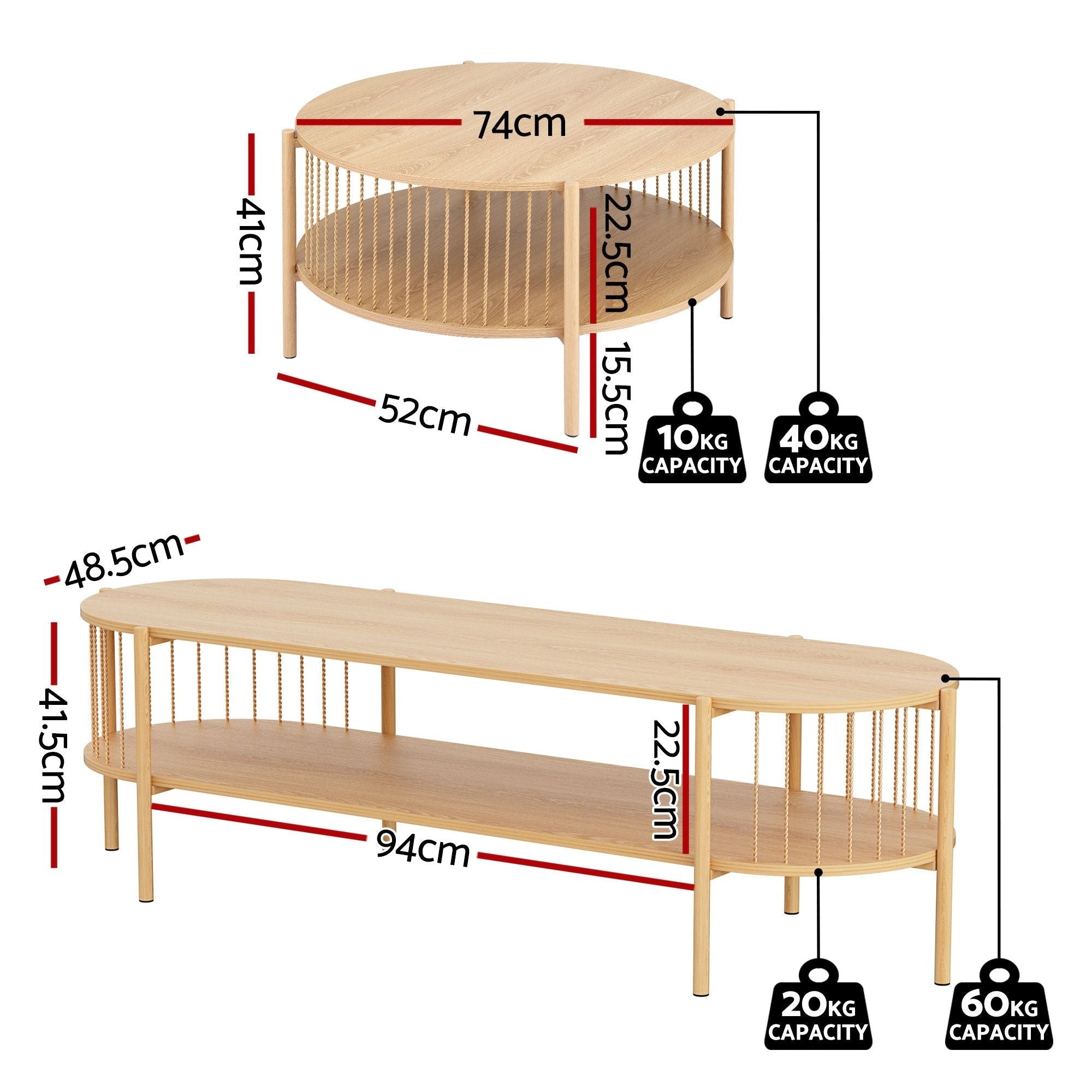 TV Unit & Coffee Table Set Storage Shelf Pine - Furniture > Living Room > TV Units - Rivercity House & Home Co. (ABN 18 642 972 209) - Affordable Modern Furniture Australia