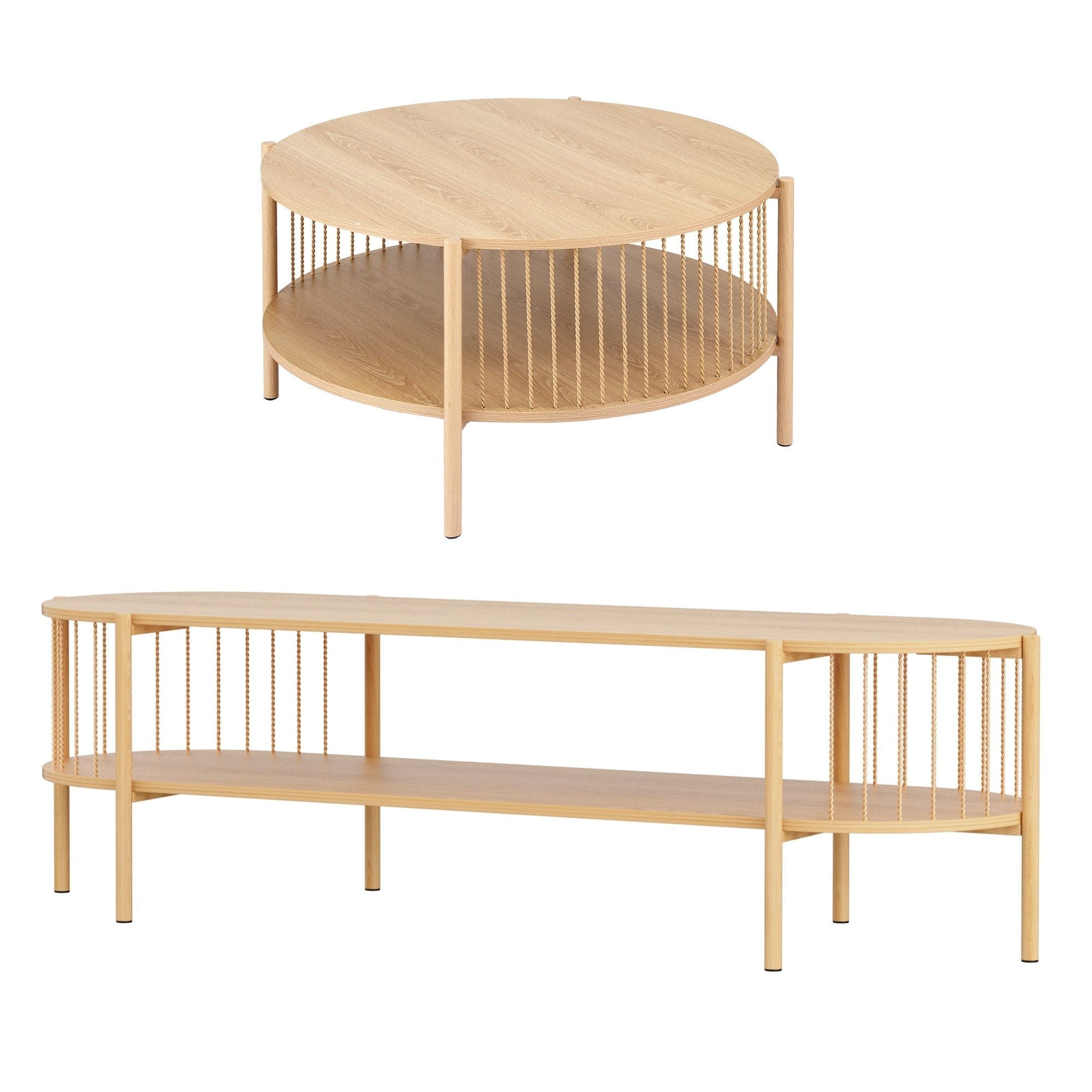 TV Unit & Coffee Table Set Storage Shelf Pine - Furniture > Living Room > TV Units - Rivercity House & Home Co. (ABN 18 642 972 209) - Affordable Modern Furniture Australia