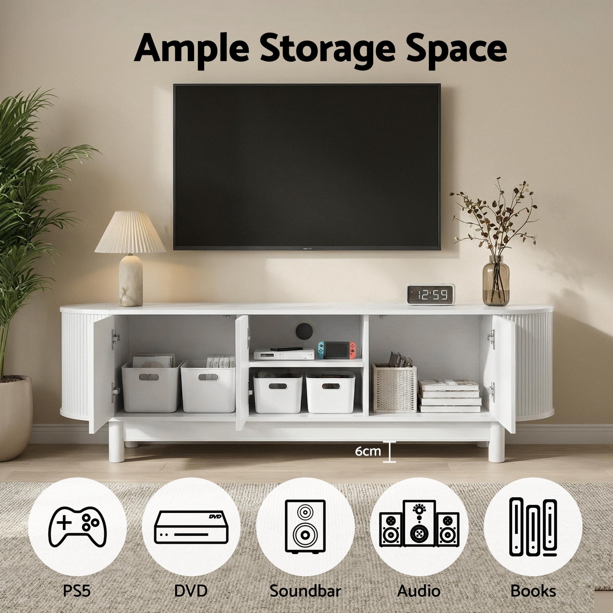 TV Unit Entertainment Unit Storage Cabinet 160cm White - Furniture > Living Room > TV Units - Rivercity House & Home Co. (ABN 18 642 972 209) - Affordable Modern Furniture Australia