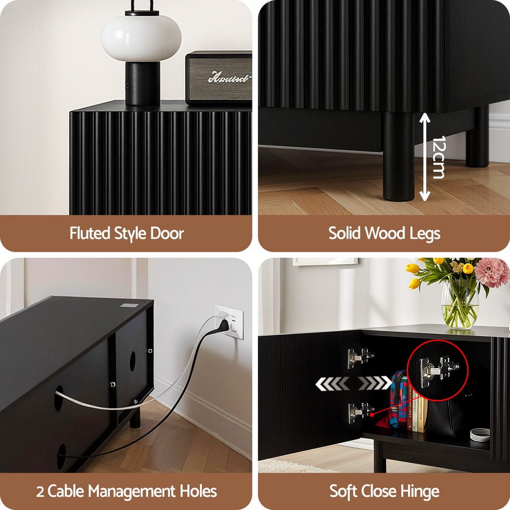 TV Unit Entertainment Unit Storage Cabinet 180cm Black - Furniture > Living Room > TV Units - Rivercity House & Home Co. (ABN 18 642 972 209) - Affordable Modern Furniture Australia