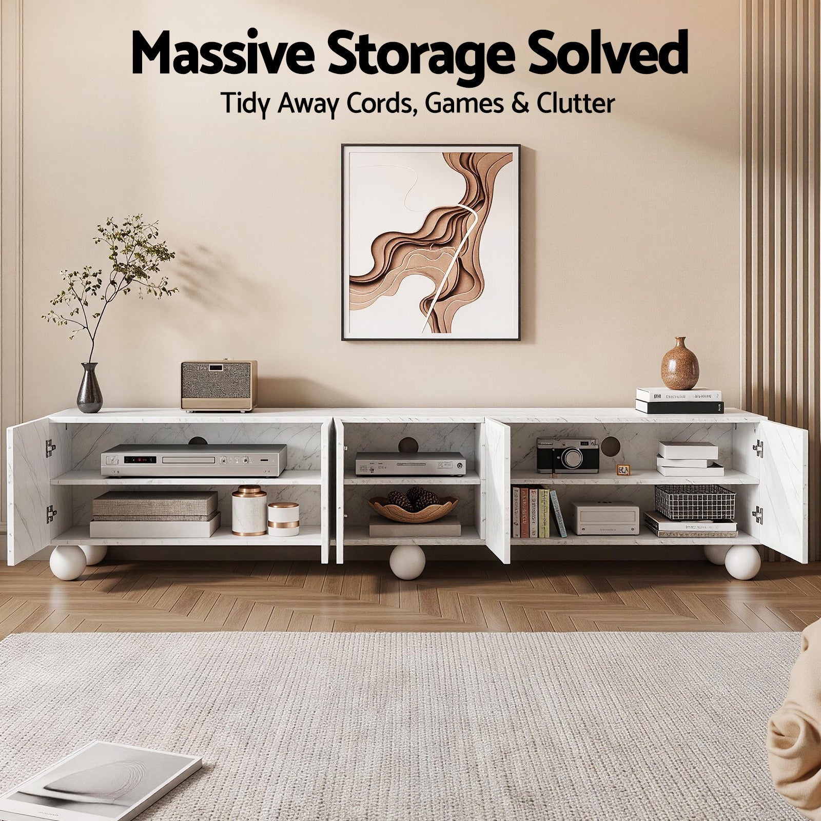 TV Unit Entertainment Unit Storage Cabinet 200cm White - Furniture > Living Room > TV Units - Rivercity House & Home Co. (ABN 18 642 972 209) - Affordable Modern Furniture Australia