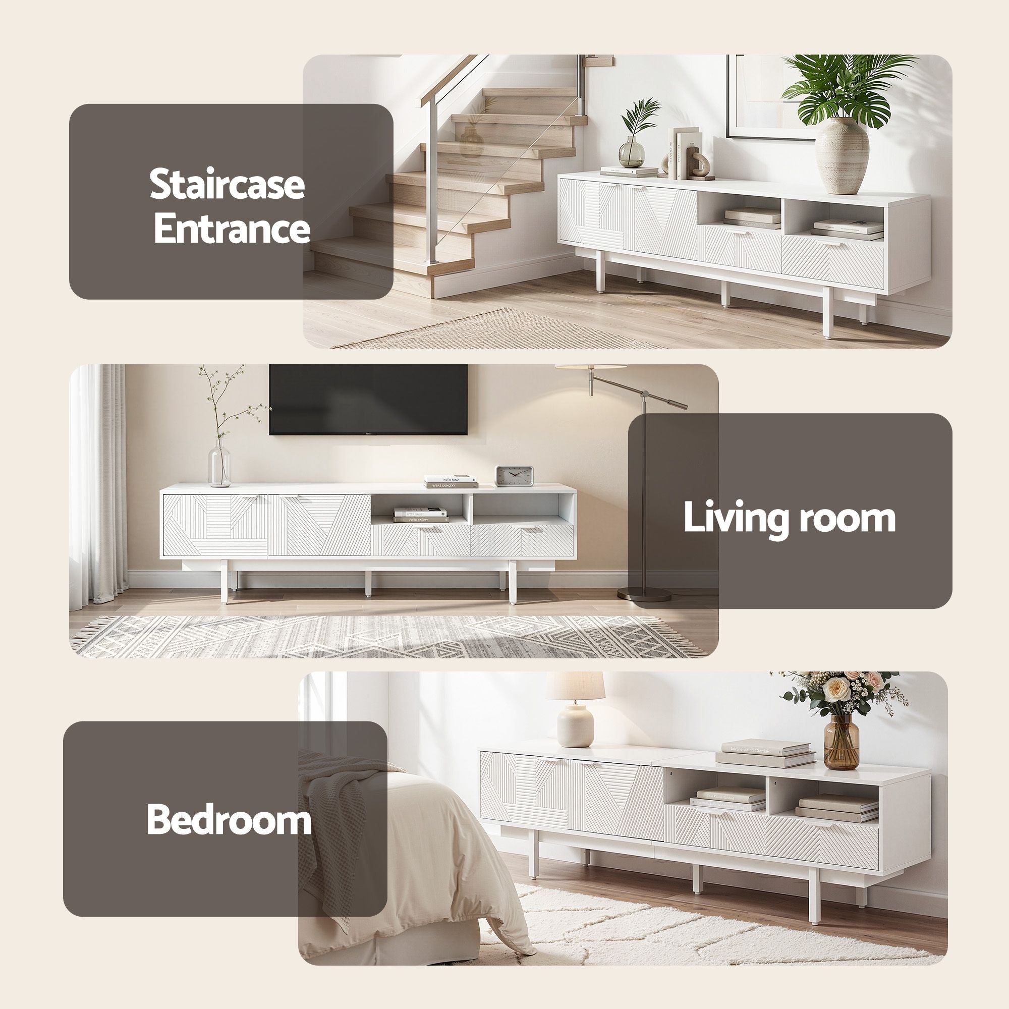 TV Unit Entertainment Unit Storage Cabinet Drawer 200cm White - Furniture > Living Room > TV Units - Rivercity House & Home Co. (ABN 18 642 972 209) - Affordable Modern Furniture Australia