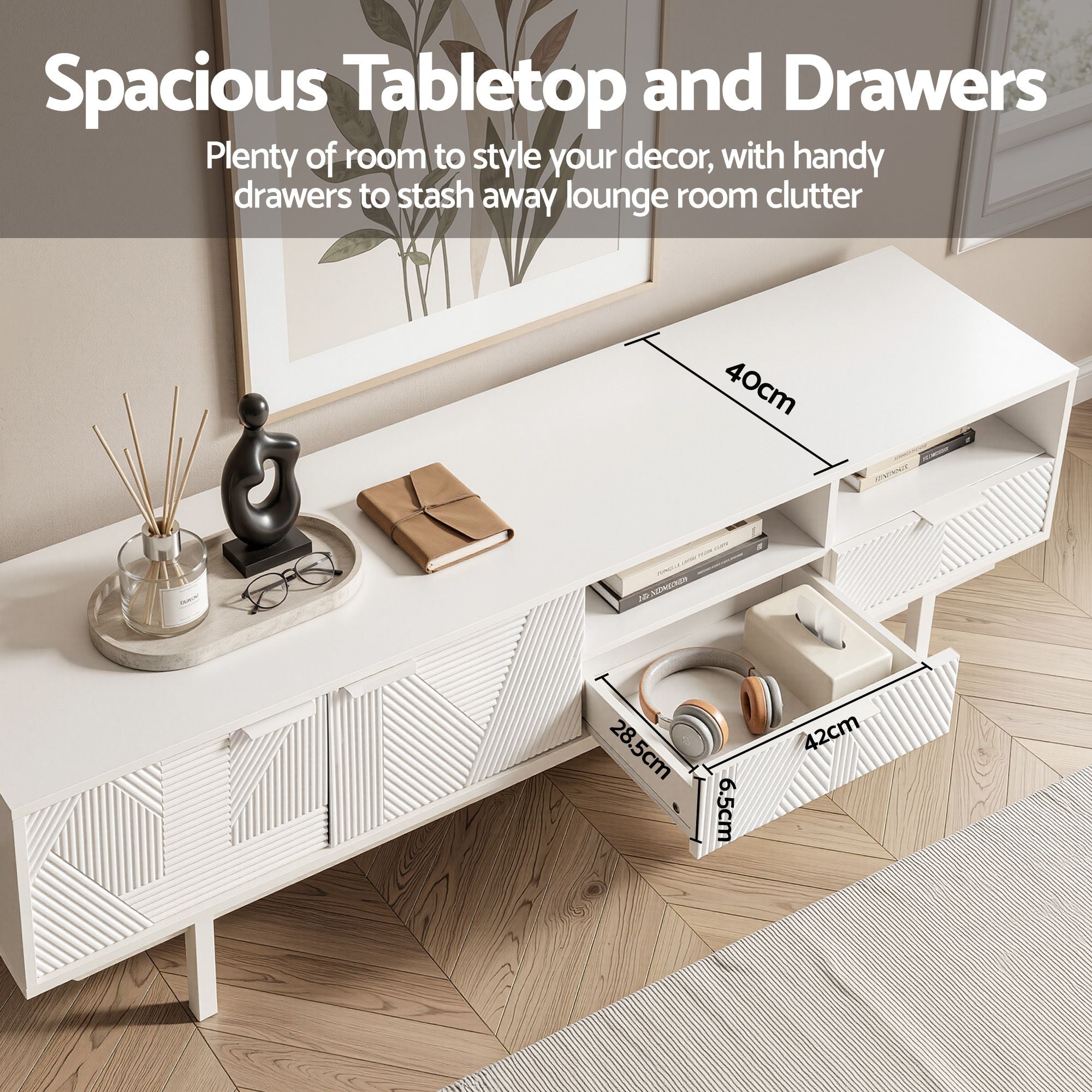 TV Unit Entertainment Unit Storage Cabinet Drawer 200cm White - Furniture > Living Room > TV Units - Rivercity House & Home Co. (ABN 18 642 972 209) - Affordable Modern Furniture Australia