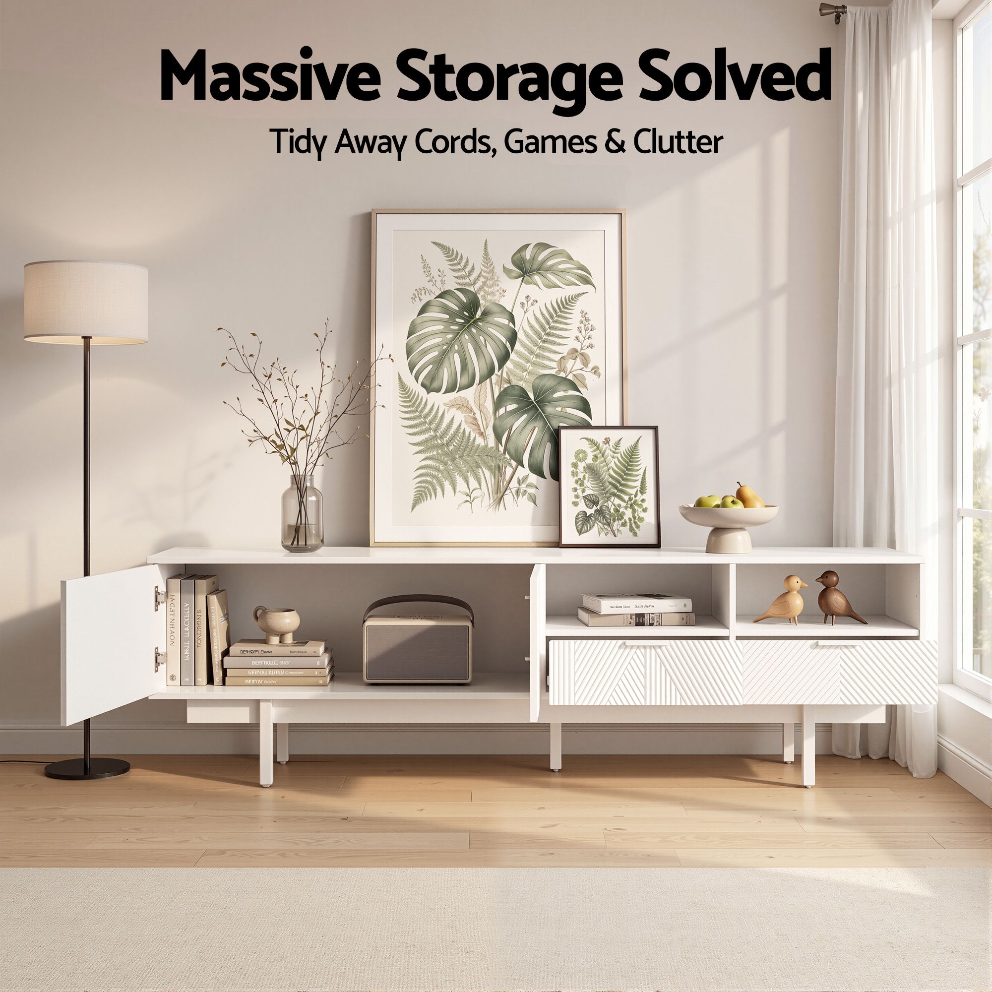 TV Unit Entertainment Unit Storage Cabinet Drawer 200cm White - Furniture > Living Room > TV Units - Rivercity House & Home Co. (ABN 18 642 972 209) - Affordable Modern Furniture Australia