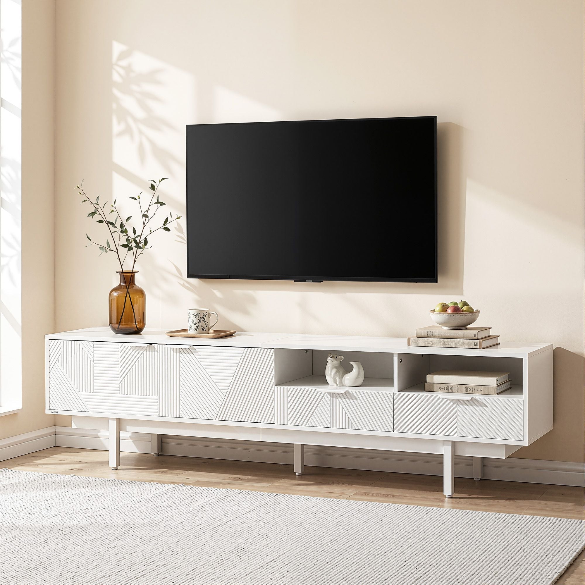 TV Unit Entertainment Unit Storage Cabinet Drawer 200cm White - Furniture > Living Room > TV Units - Rivercity House & Home Co. (ABN 18 642 972 209) - Affordable Modern Furniture Australia