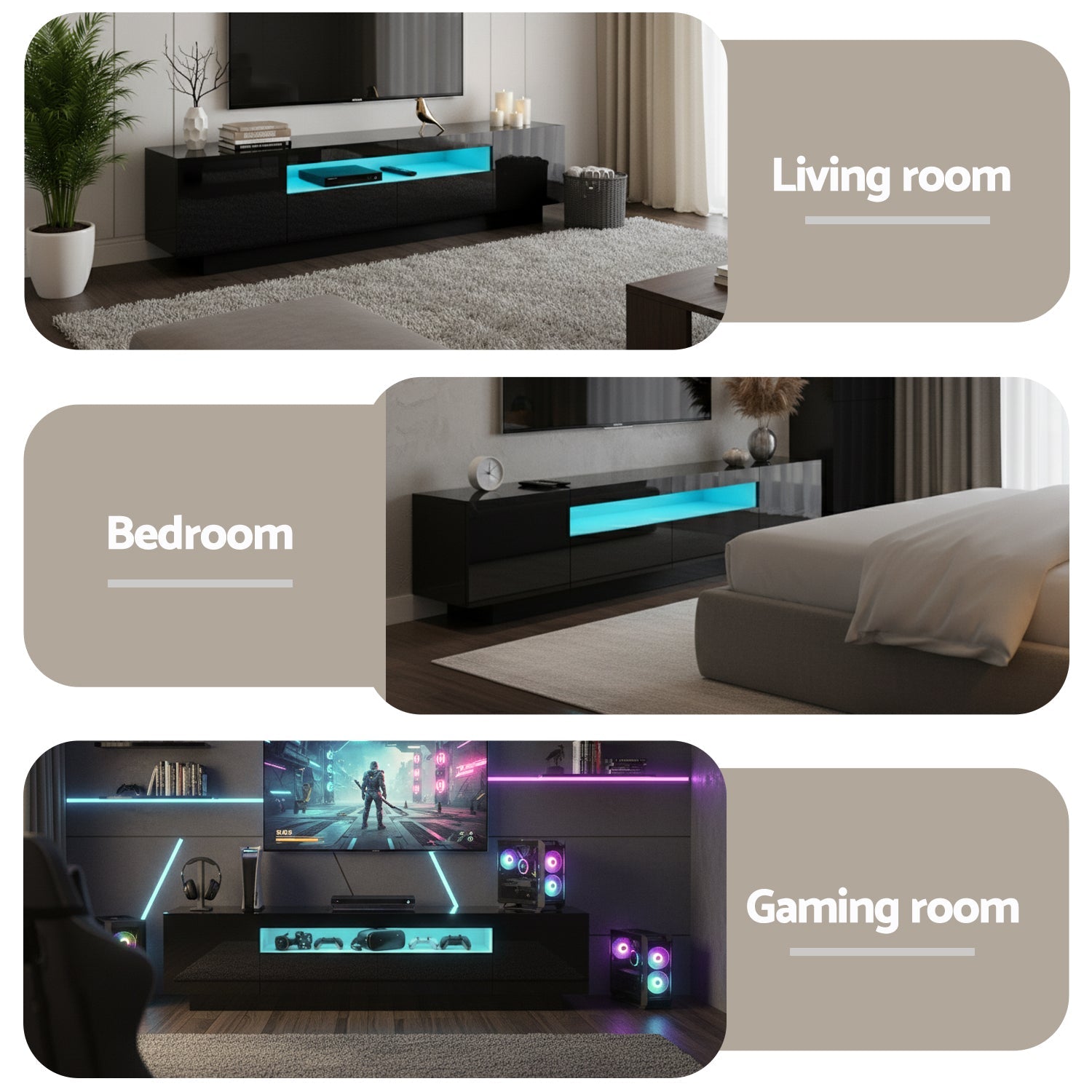 TV Unit Entertainment Unit Storage Drawer RGB LED 180cm Black - Furniture > Living Room > TV Units - Rivercity House & Home Co. (ABN 18 642 972 209) - Affordable Modern Furniture Australia