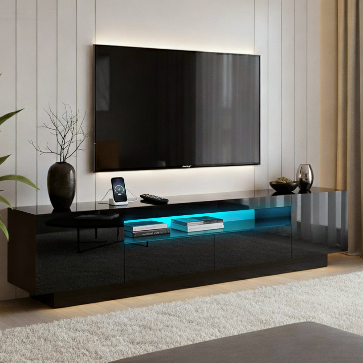 TV Unit Entertainment Unit Storage Drawer RGB LED 180cm Black - Furniture > Living Room > TV Units - Rivercity House & Home Co. (ABN 18 642 972 209) - Affordable Modern Furniture Australia
