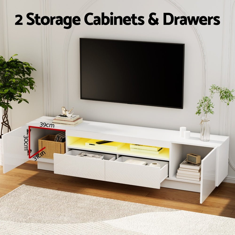 TV Unit Entertainment Unit Storage Drawer RGB LED 180cm White - Furniture > Living Room > TV Units - Rivercity House & Home Co. (ABN 18 642 972 209) - Affordable Modern Furniture Australia