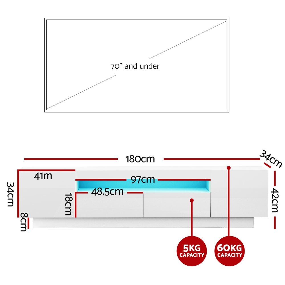 TV Unit Entertainment Unit Storage Drawer RGB LED 180cm White - Furniture > Living Room > TV Units - Rivercity House & Home Co. (ABN 18 642 972 209) - Affordable Modern Furniture Australia