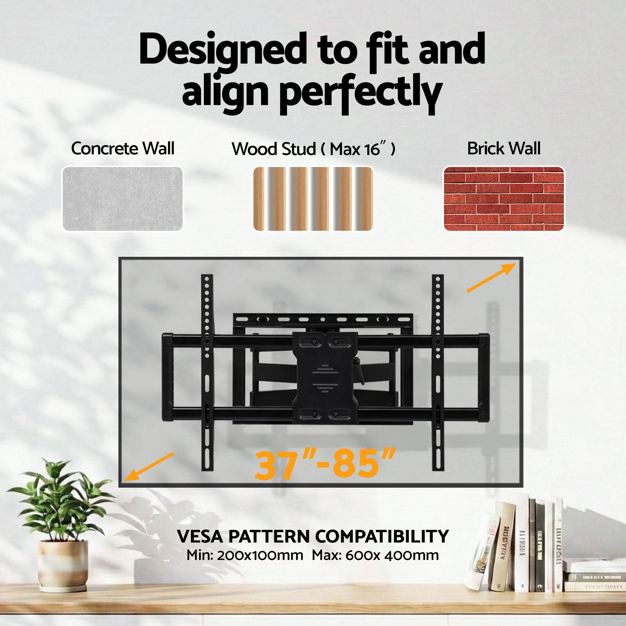 TV Wall Mount Bracket for 37" - 85" TVs Swivel Tilt Extendable Full Motion - Appliances > TV > TVs & Accessories - Rivercity House & Home Co. (ABN 18 642 972 209) - Affordable Modern Furniture Australia
