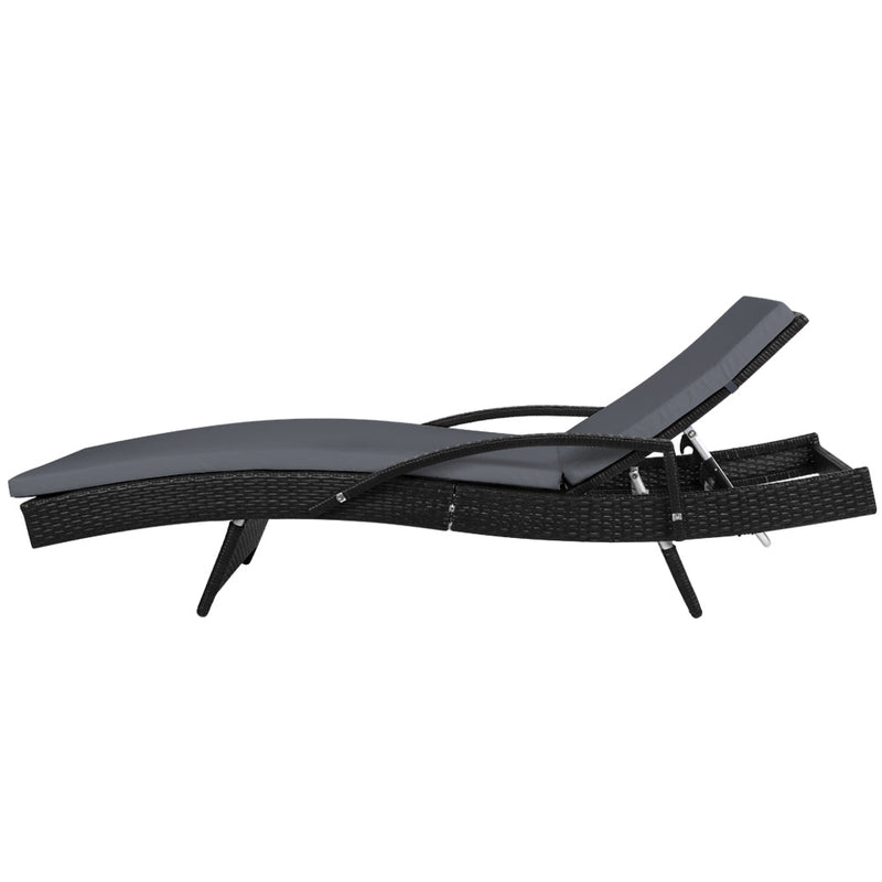 Twin Pack - Outdoor Sun Lounge Chairs with Cushions (Black) - Rivercity House & Home Co. (ABN 18 642 972 209) - Affordable Modern Furniture Australia