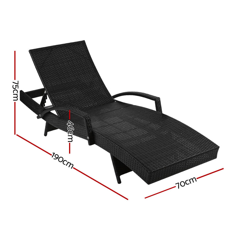 Twin Pack - Outdoor Sun Lounge Chairs with Cushions (Black) - Rivercity House & Home Co. (ABN 18 642 972 209) - Affordable Modern Furniture Australia