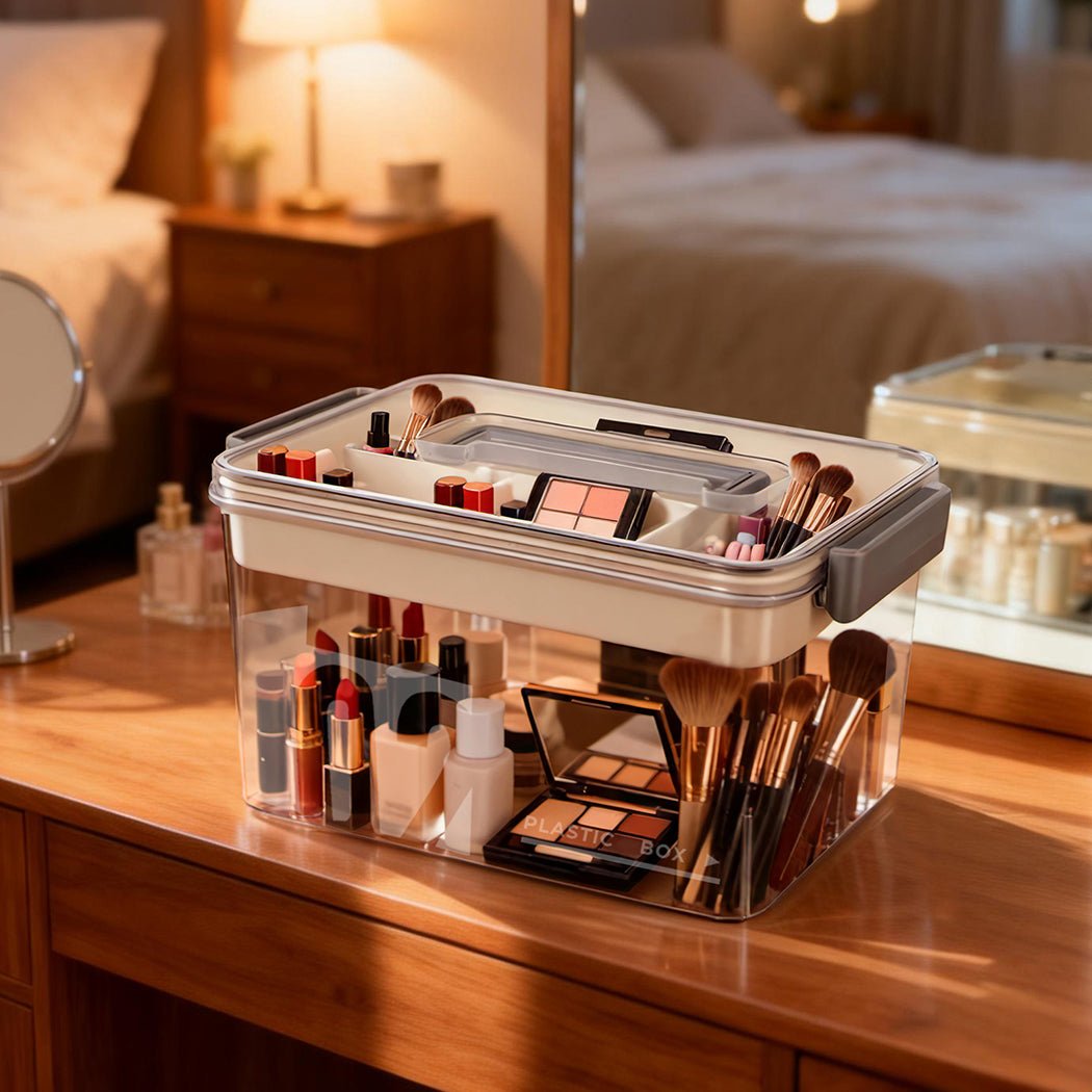 Two Layer Medical Storage Box with Handle and Compartments - Transparent - Rivercity House & Home Co. (ABN 18 642 972 209) - Affordable Modern Furniture Australia