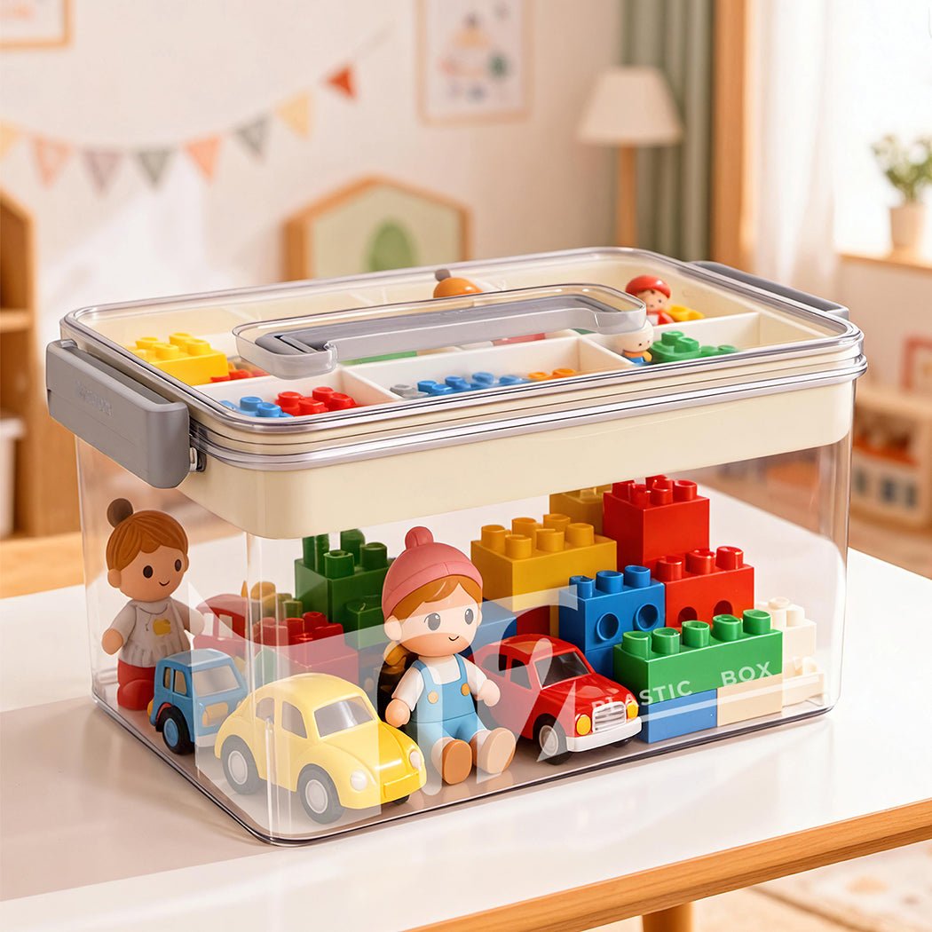 Two Layer Medical Storage Box with Handle and Compartments - Transparent - Rivercity House & Home Co. (ABN 18 642 972 209) - Affordable Modern Furniture Australia