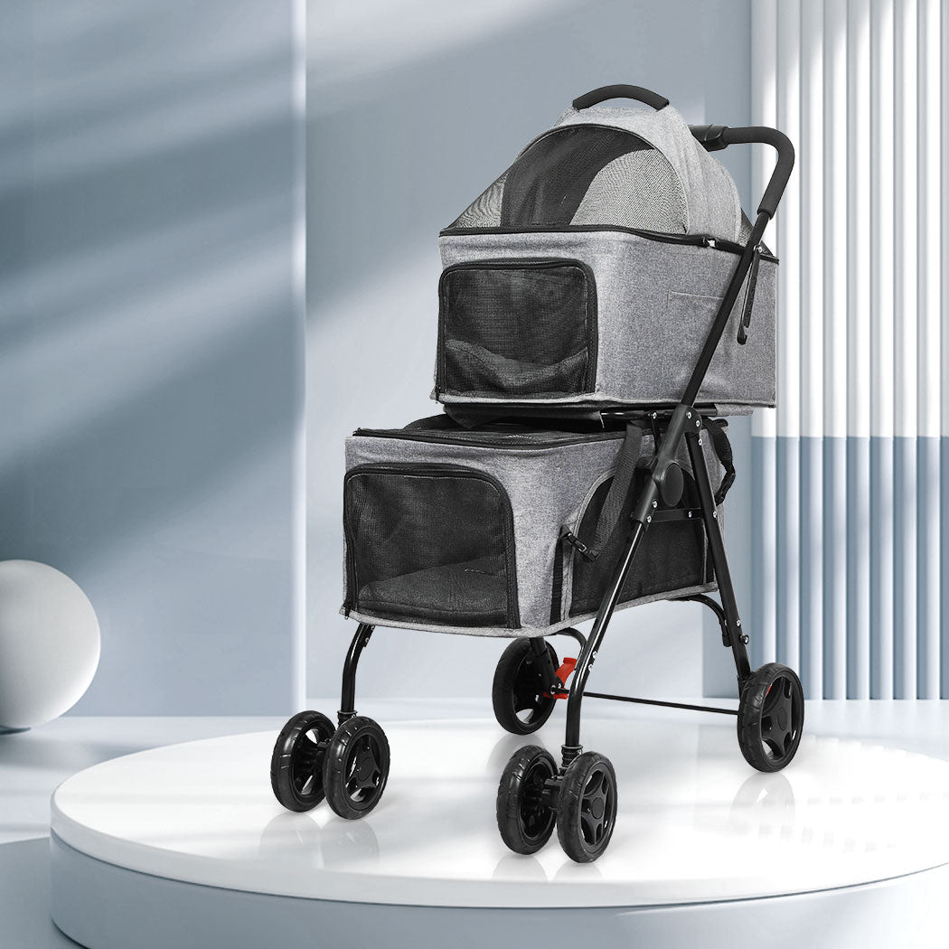Two - Tier Double Pet Stroller - Grey - Rivercity House & Home Co. (ABN 18 642 972 209) - Affordable Modern Furniture Australia
