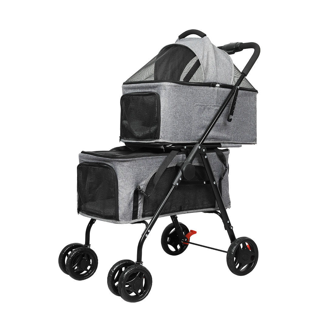 Two - Tier Double Pet Stroller - Grey - Rivercity House & Home Co. (ABN 18 642 972 209) - Affordable Modern Furniture Australia