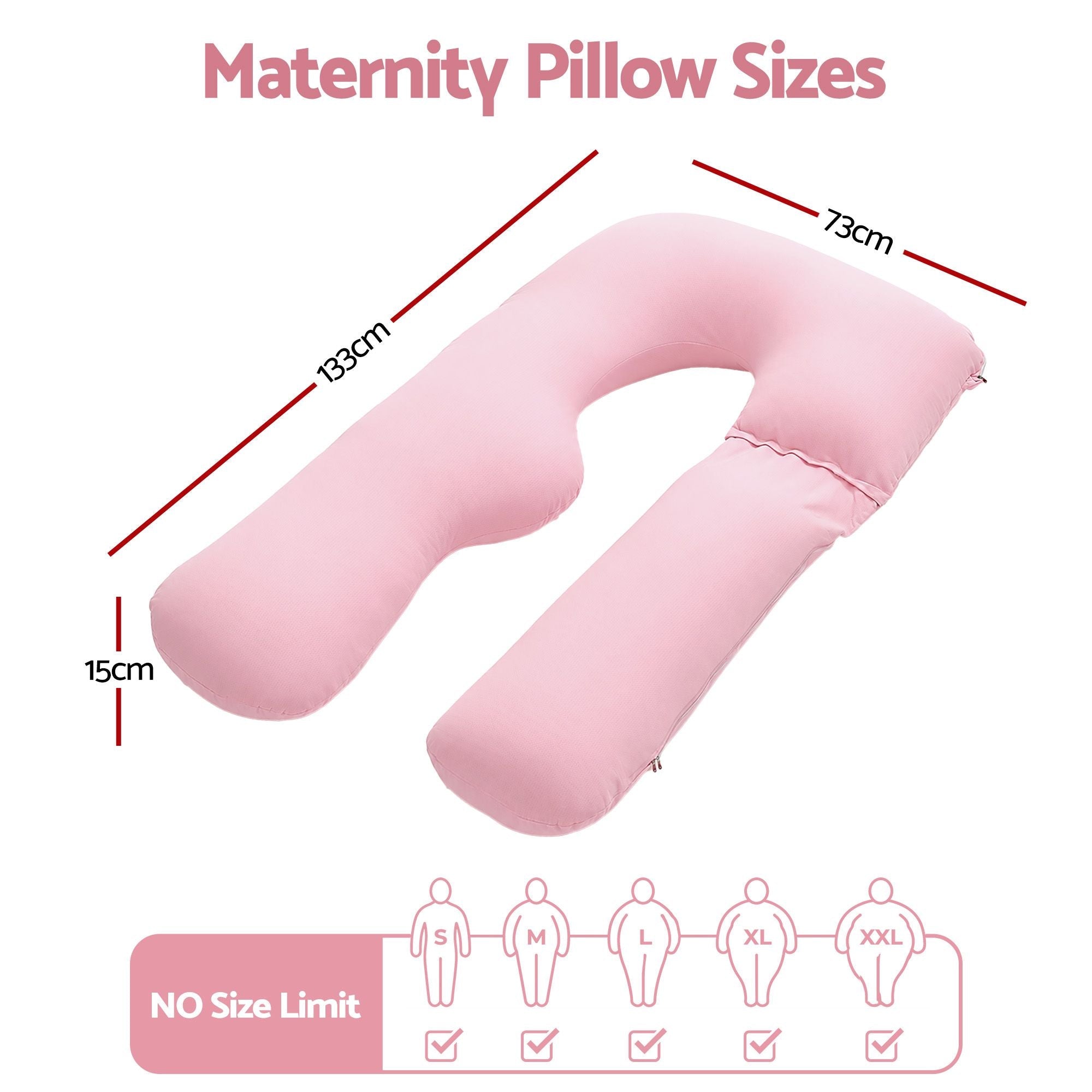 U Shaped Pregnancy Full Body Pillow 73x133cm with 100% Cotton Jersey Cover - Pink - Home & Garden > Bedding > Pillows - Rivercity House & Home Co. (ABN 18 642 972 209) - Affordable Modern Furniture Australia