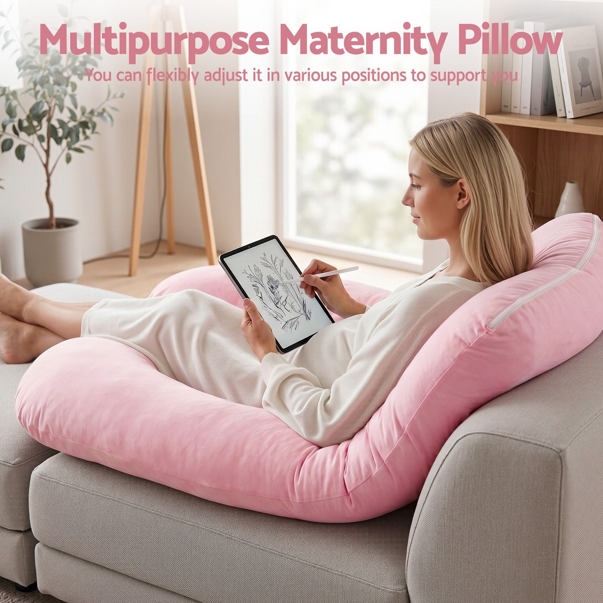 U Shaped Pregnancy Full Body Pillow 73x133cm with 100% Cotton Jersey Cover - Pink - Home & Garden > Bedding > Pillows - Rivercity House & Home Co. (ABN 18 642 972 209) - Affordable Modern Furniture Australia