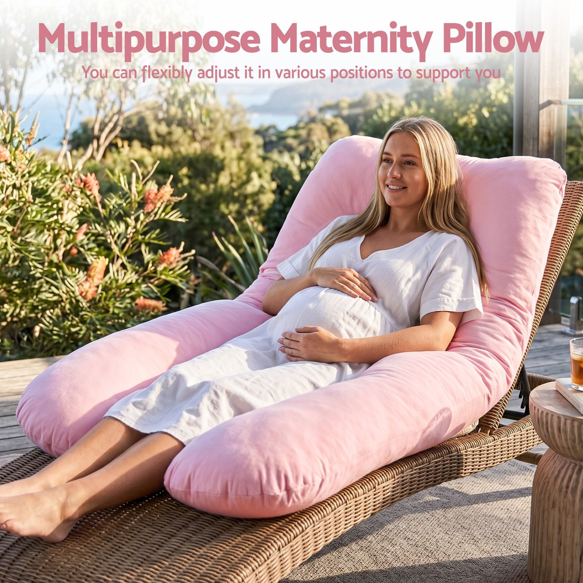 U Shaped Pregnancy Full Body Pillow 73x133cm with 100% Cotton Jersey Cover - Pink - Home & Garden > Bedding > Pillows - Rivercity House & Home Co. (ABN 18 642 972 209) - Affordable Modern Furniture Australia