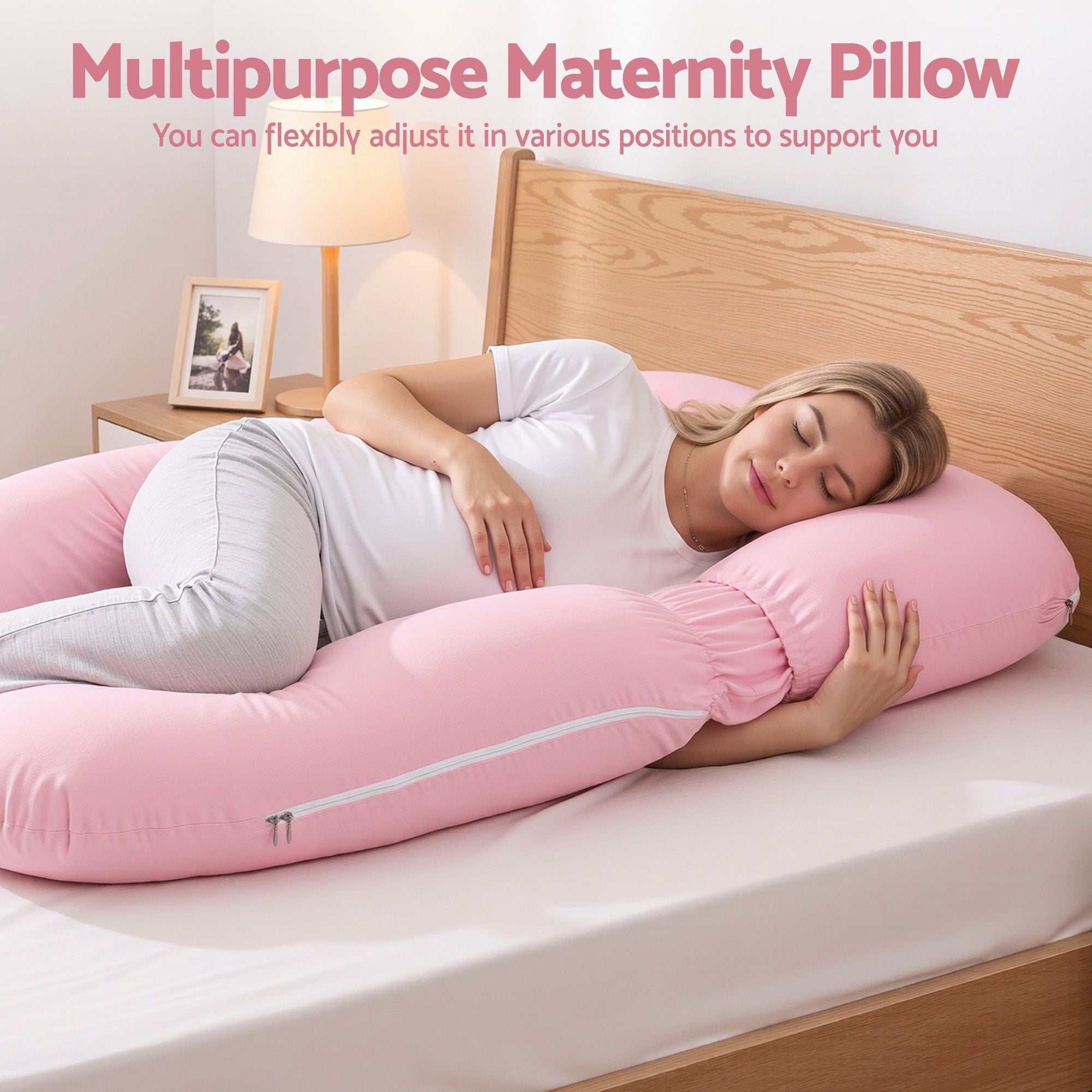 U Shaped Pregnancy Full Body Pillow 73x133cm with 100% Cotton Jersey Cover - Pink - Home & Garden > Bedding > Pillows - Rivercity House & Home Co. (ABN 18 642 972 209) - Affordable Modern Furniture Australia