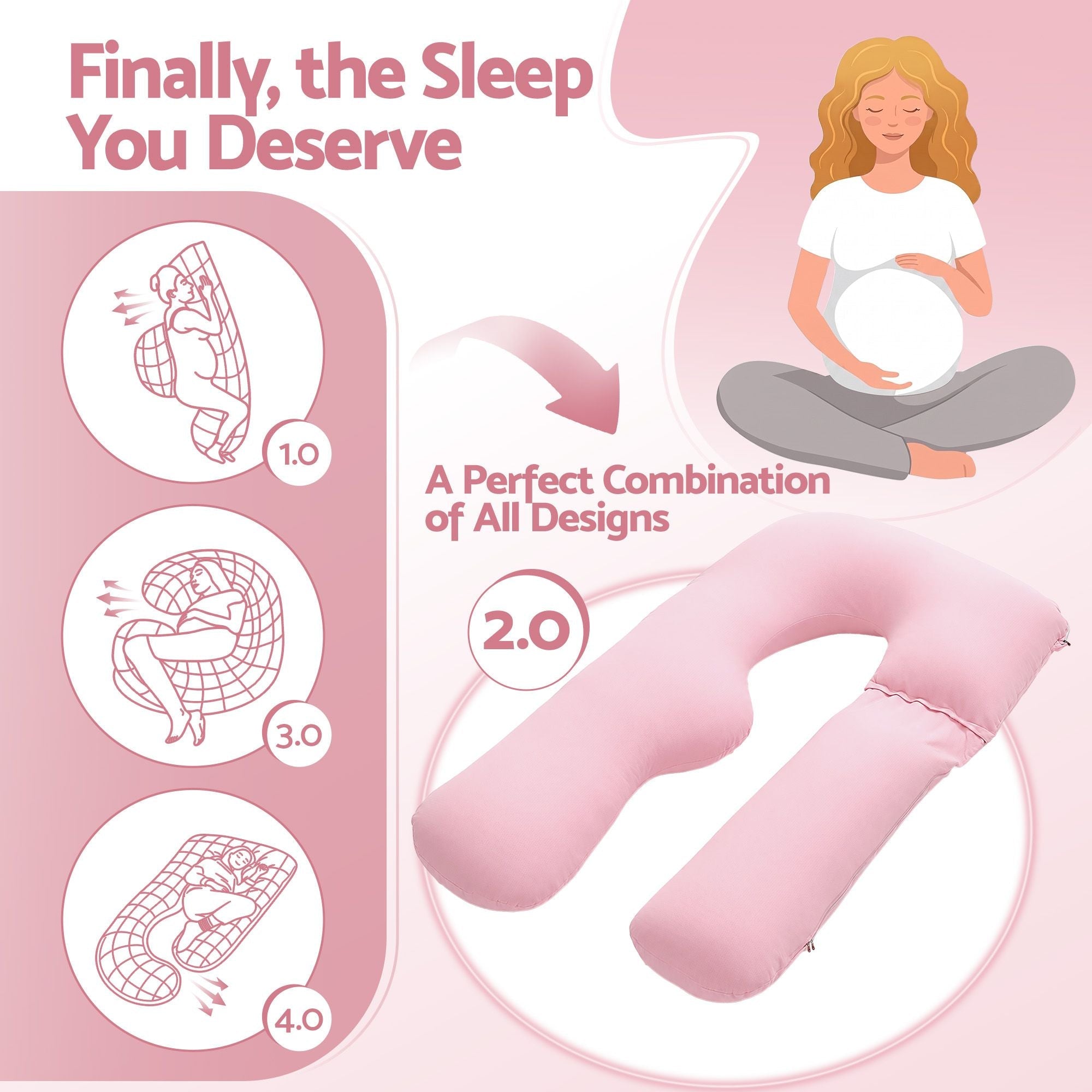U Shaped Pregnancy Full Body Pillow 73x133cm with 100% Cotton Jersey Cover - Pink - Home & Garden > Bedding > Pillows - Rivercity House & Home Co. (ABN 18 642 972 209) - Affordable Modern Furniture Australia