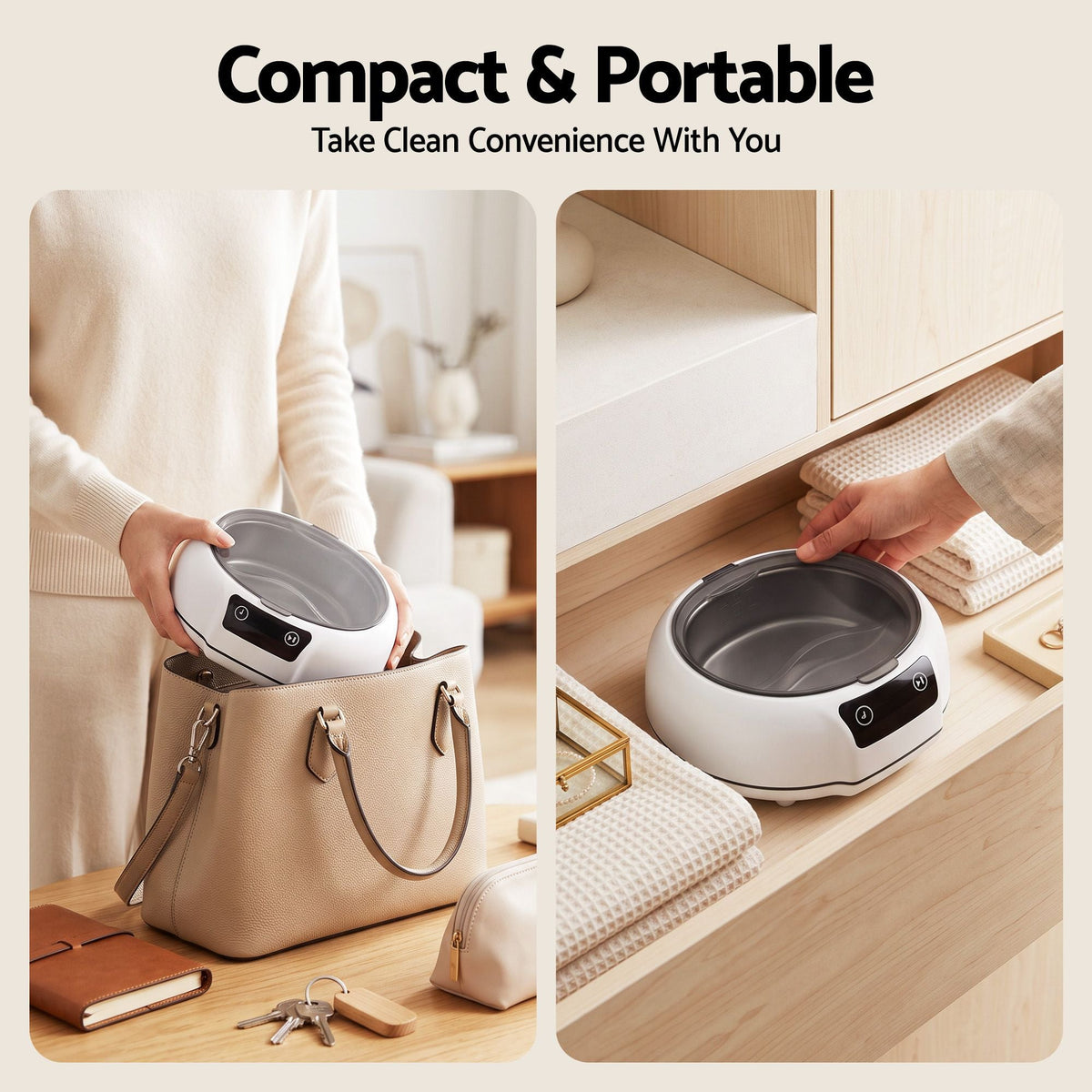 Ultrasonic Jewellery Cleaner 700mL with Stainless Steel Tank, 48kHz - White - Appliances > Other Cleaning Appliances > Jewellery Cleaners - Rivercity House & Home Co. (ABN 18 642 972 209) - Affordable Modern Furniture Australia