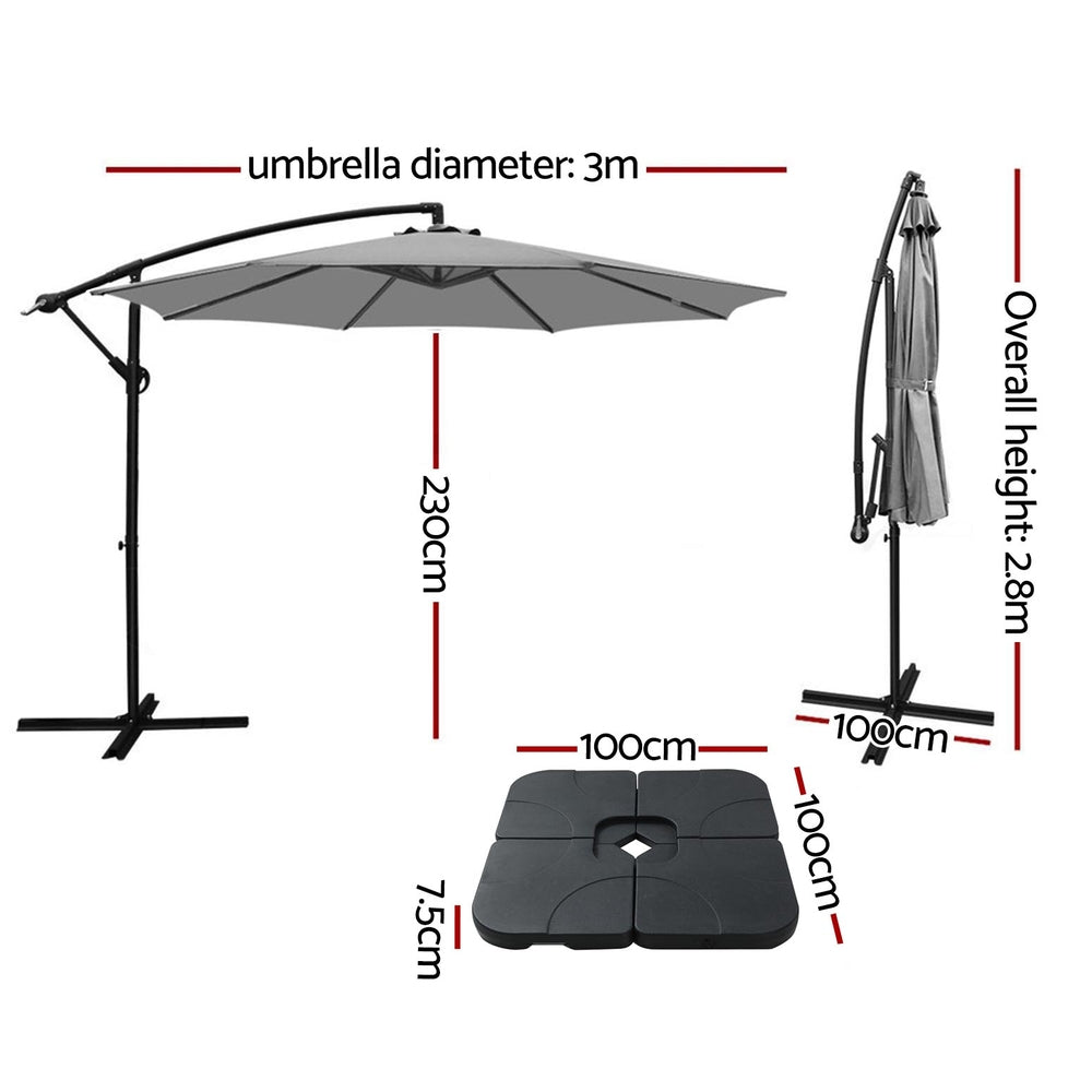 Umbrella Outdoor Umbrellas Cantilever Sun Stand UV Garden Base Grey 3M - Home & Garden > Shading - Rivercity House & Home Co. (ABN 18 642 972 209) - Affordable Modern Furniture Australia