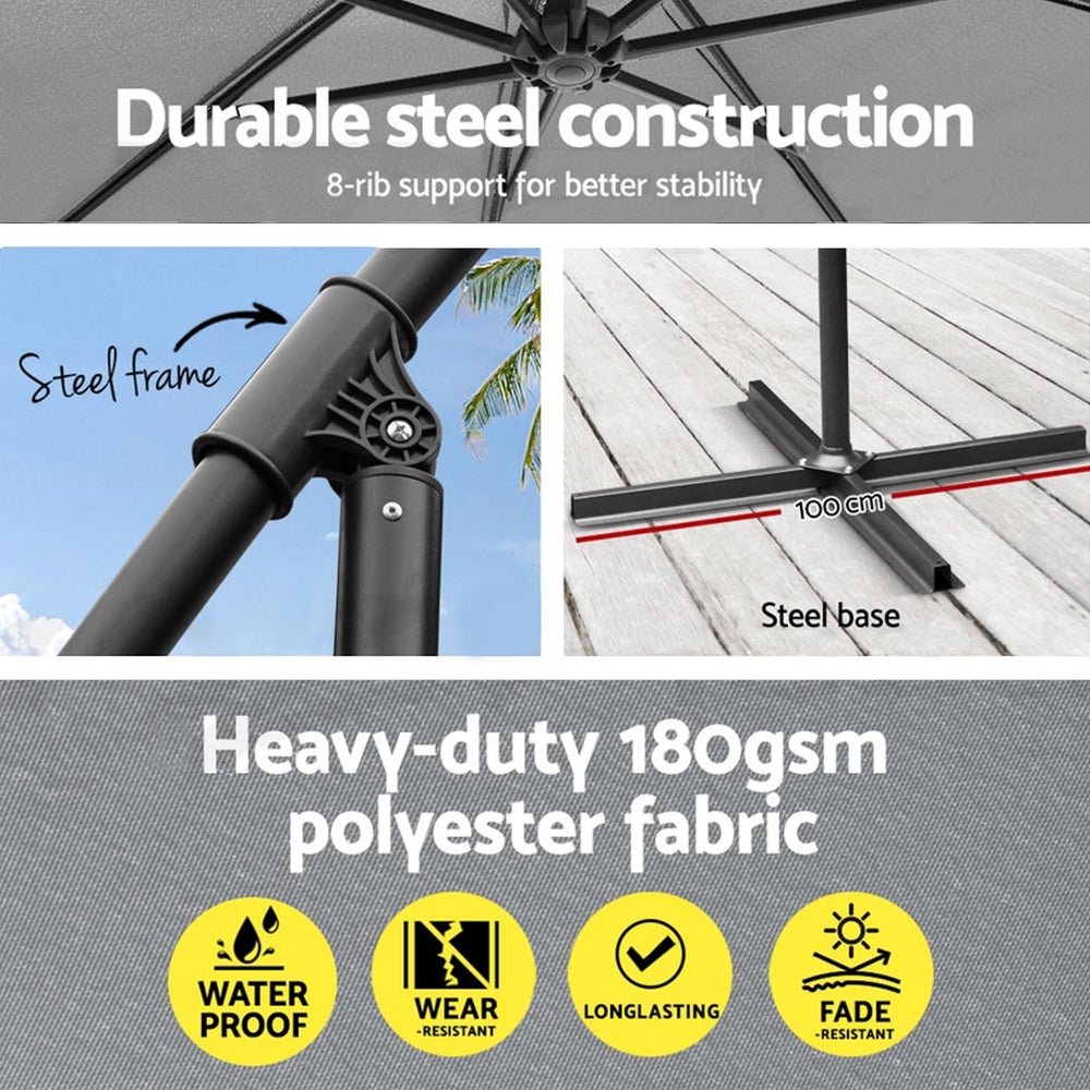 Umbrella Outdoor Umbrellas Cantilever Sun Stand UV Garden Base Grey 3M - Home & Garden > Shading - Rivercity House & Home Co. (ABN 18 642 972 209) - Affordable Modern Furniture Australia