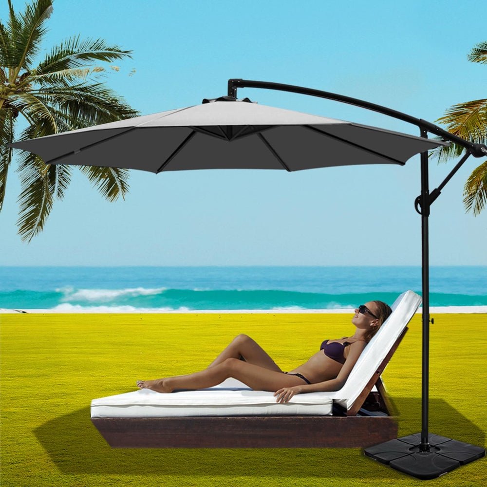 Umbrella Outdoor Umbrellas Cantilever Sun Stand UV Garden Base Grey 3M - Home & Garden > Shading - Rivercity House & Home Co. (ABN 18 642 972 209) - Affordable Modern Furniture Australia